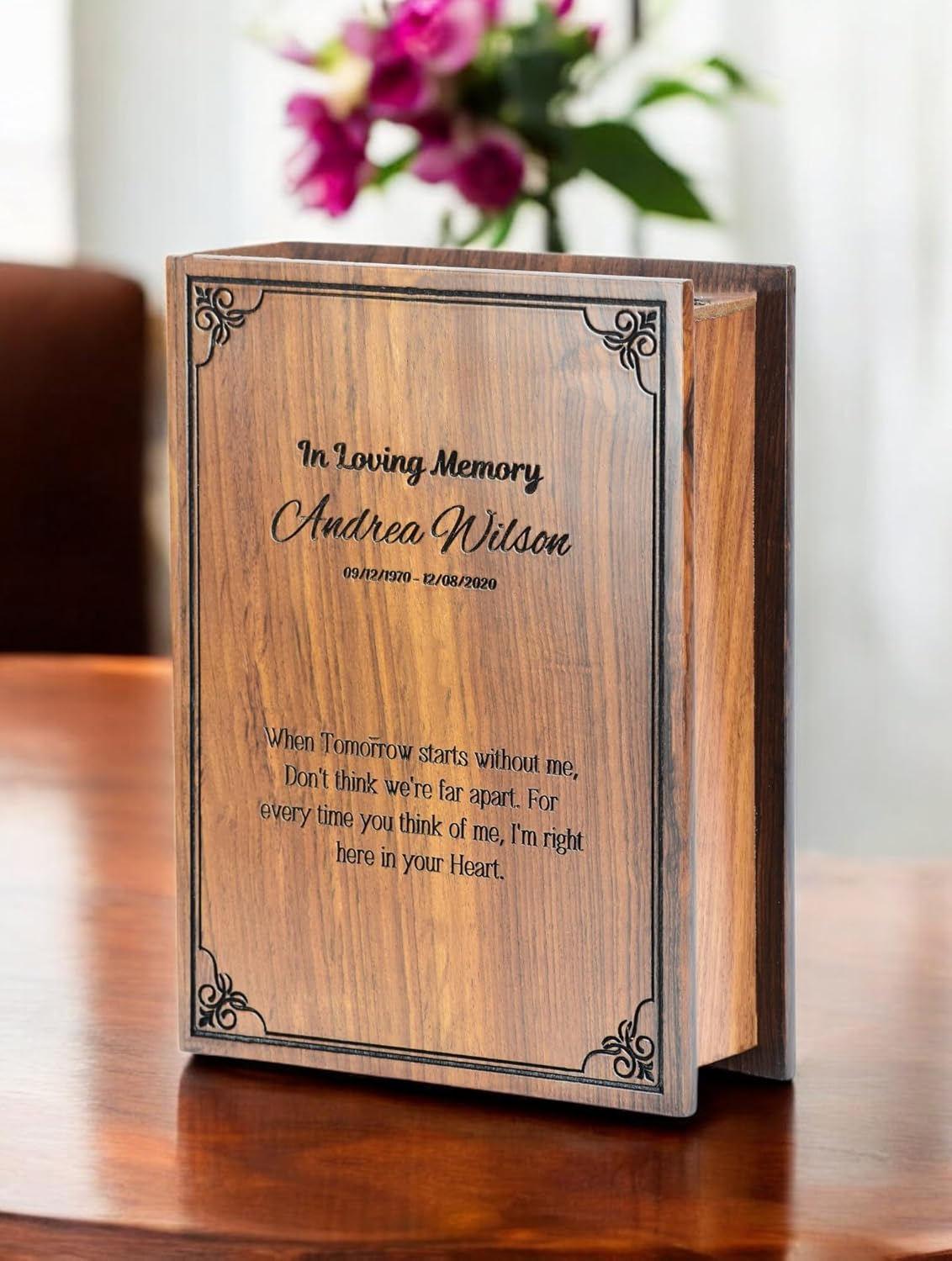 Personalization Wooden Cremation Urn - Book Shaped Memorial Urn for Human Ashes