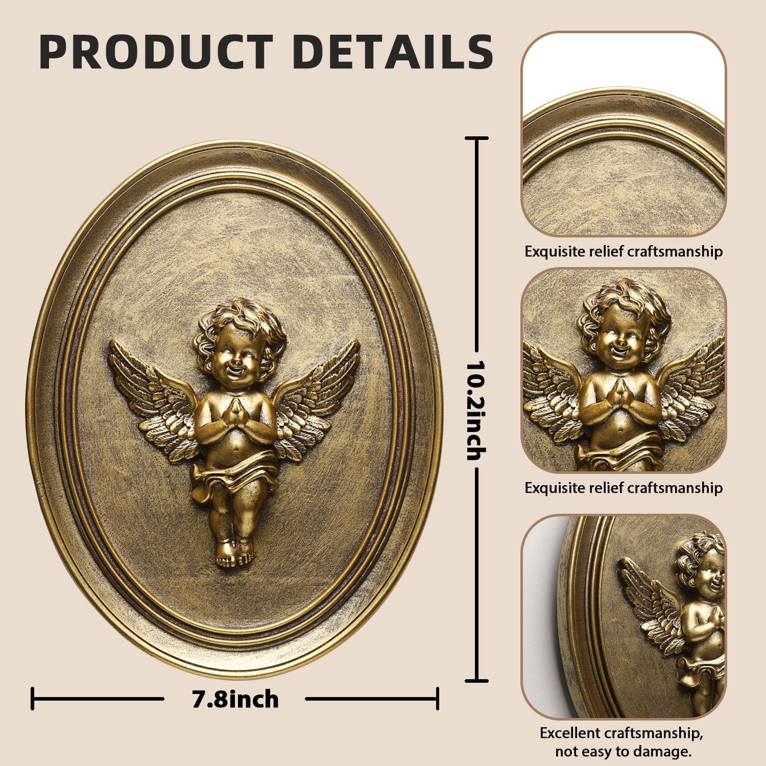 Vintage Cherub Wall Sculpture with Embossed Design