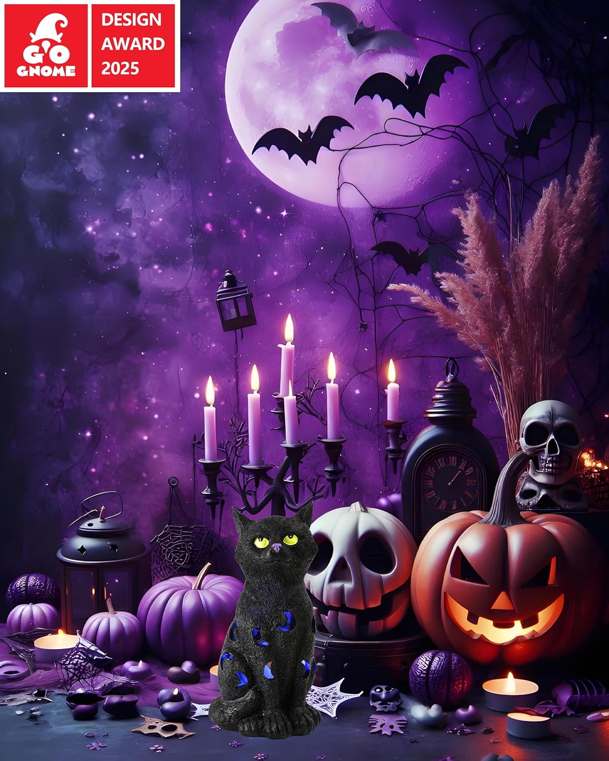 Black Cat Halloween Decor with LED Lights