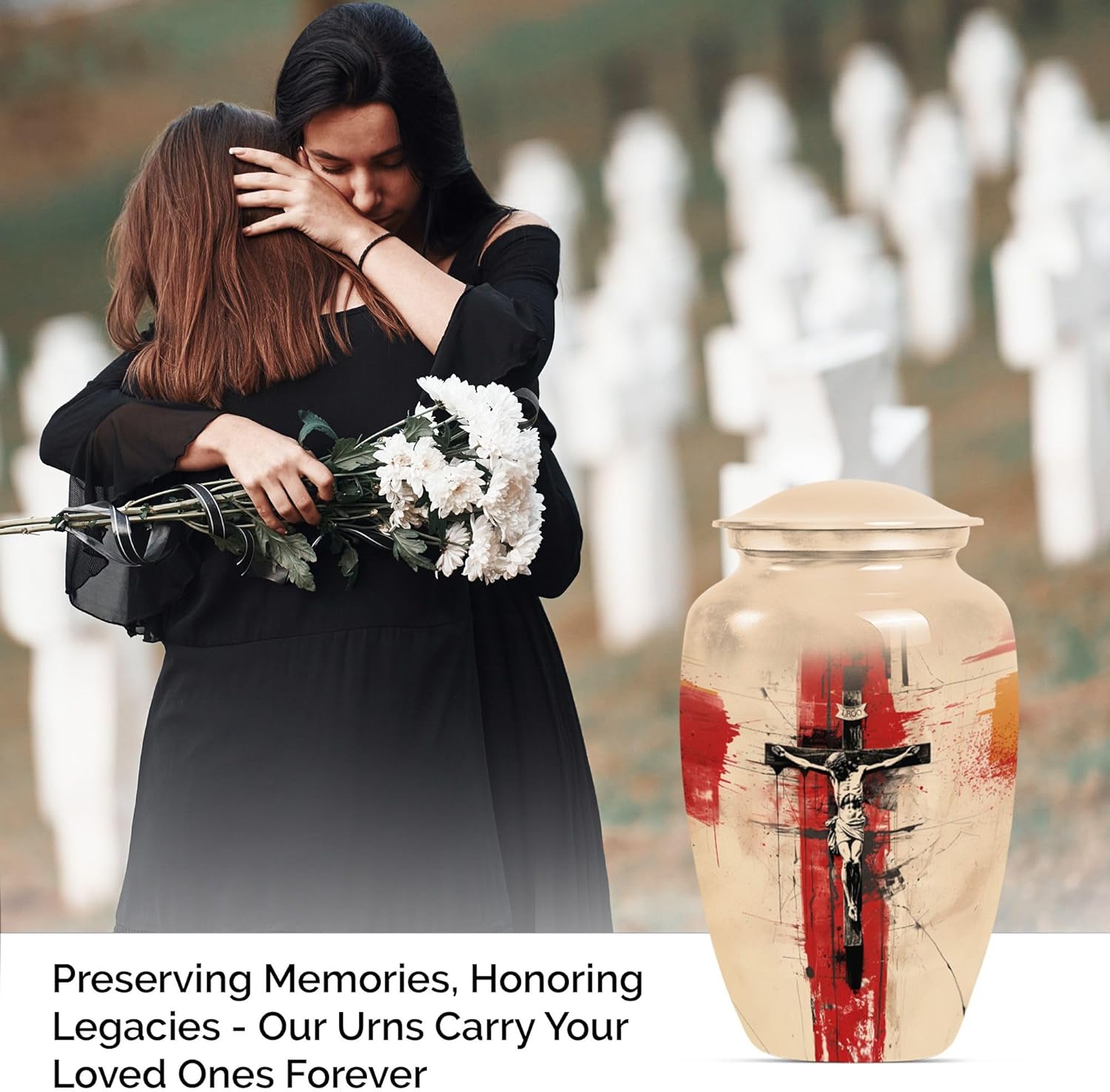 Jesus Cross Urn - Large Cremation Urn for Adult Ashes