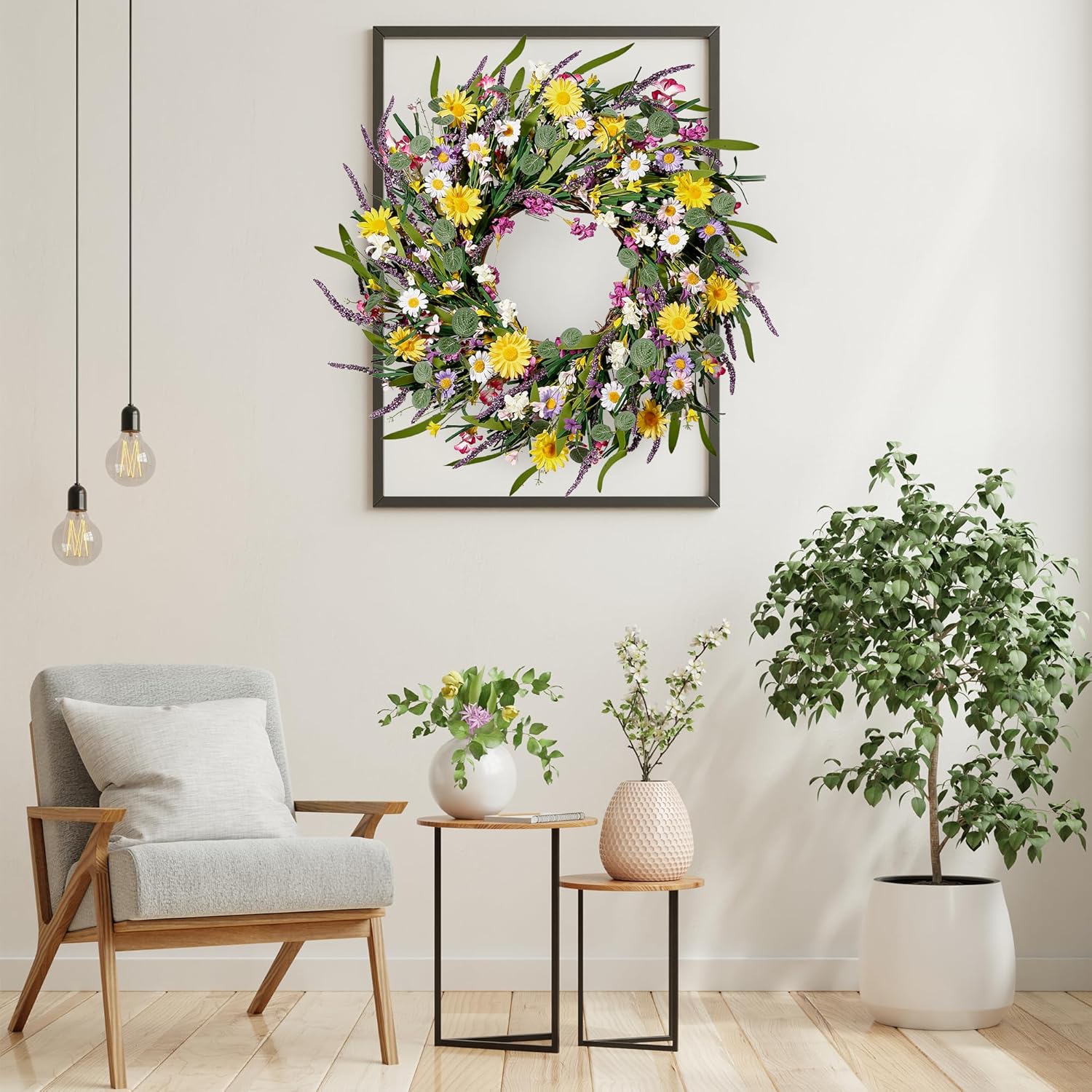 Sggvecsy 22 Inch Daisy Lavender Wreath Decor