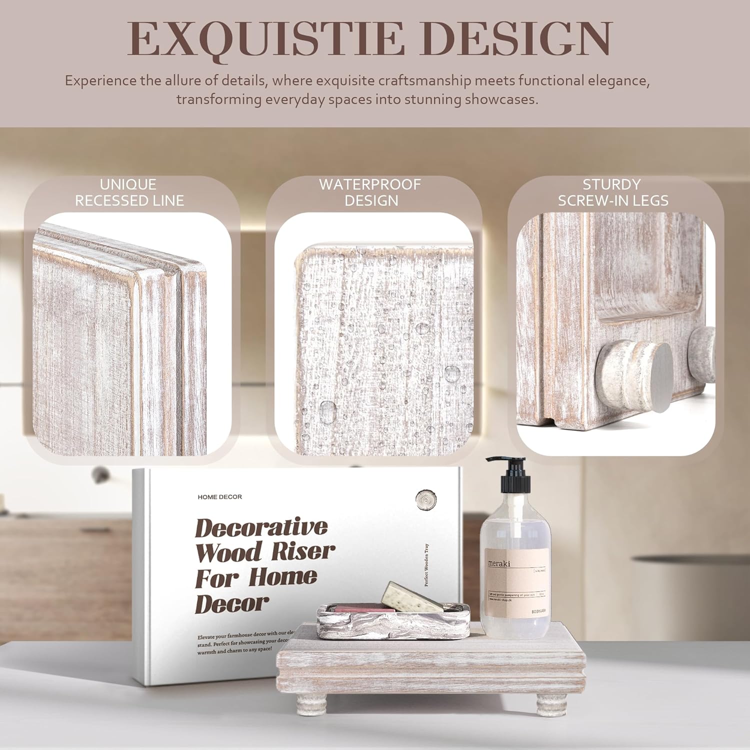 EOSAHR Decorative Wood Tray Stand - Farmhouse Style