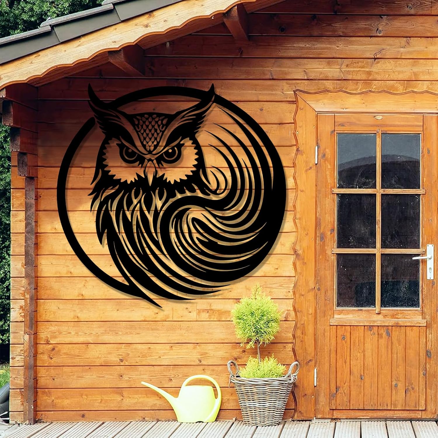 Metal Owl Wall Art Decor Black 19x18