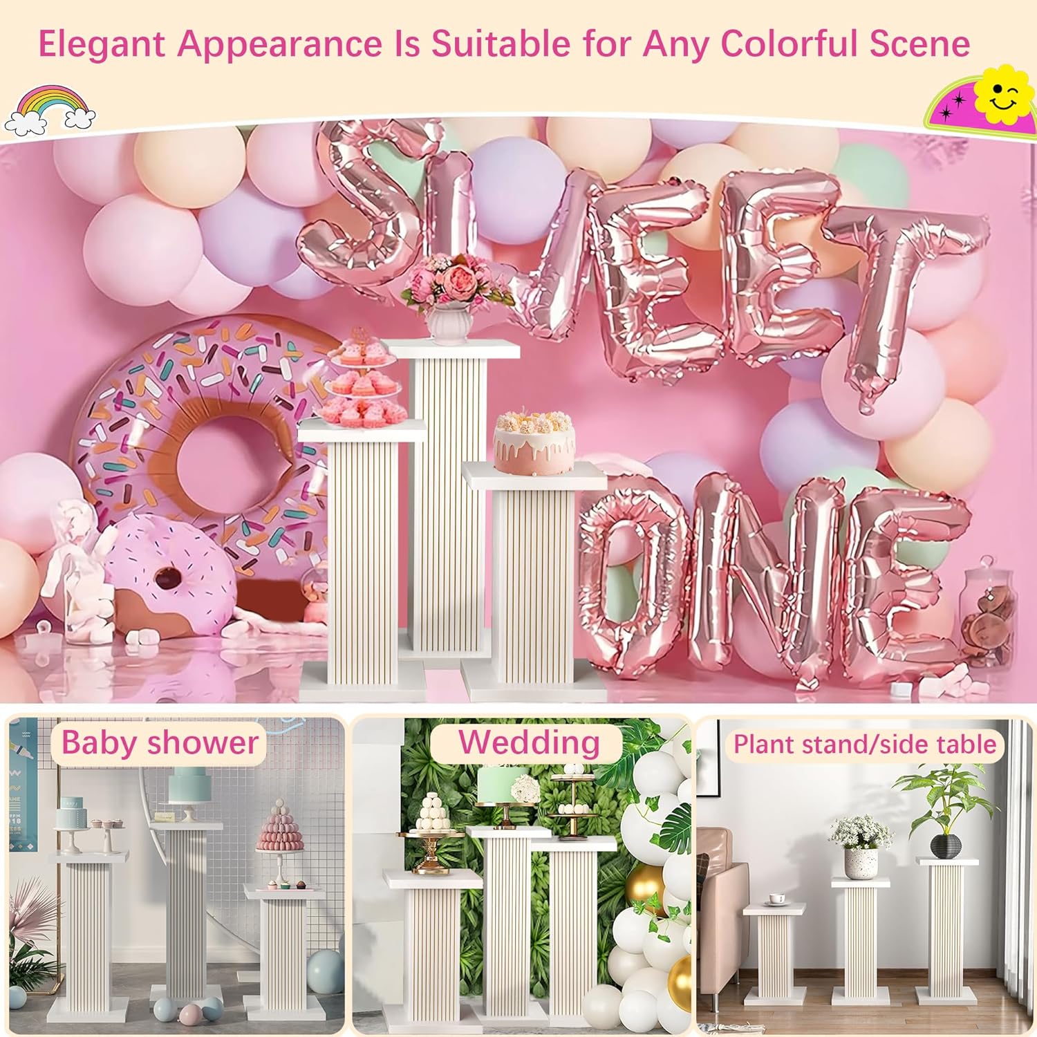 3PCS White Square Display Pedestal Stands for Parties and Events