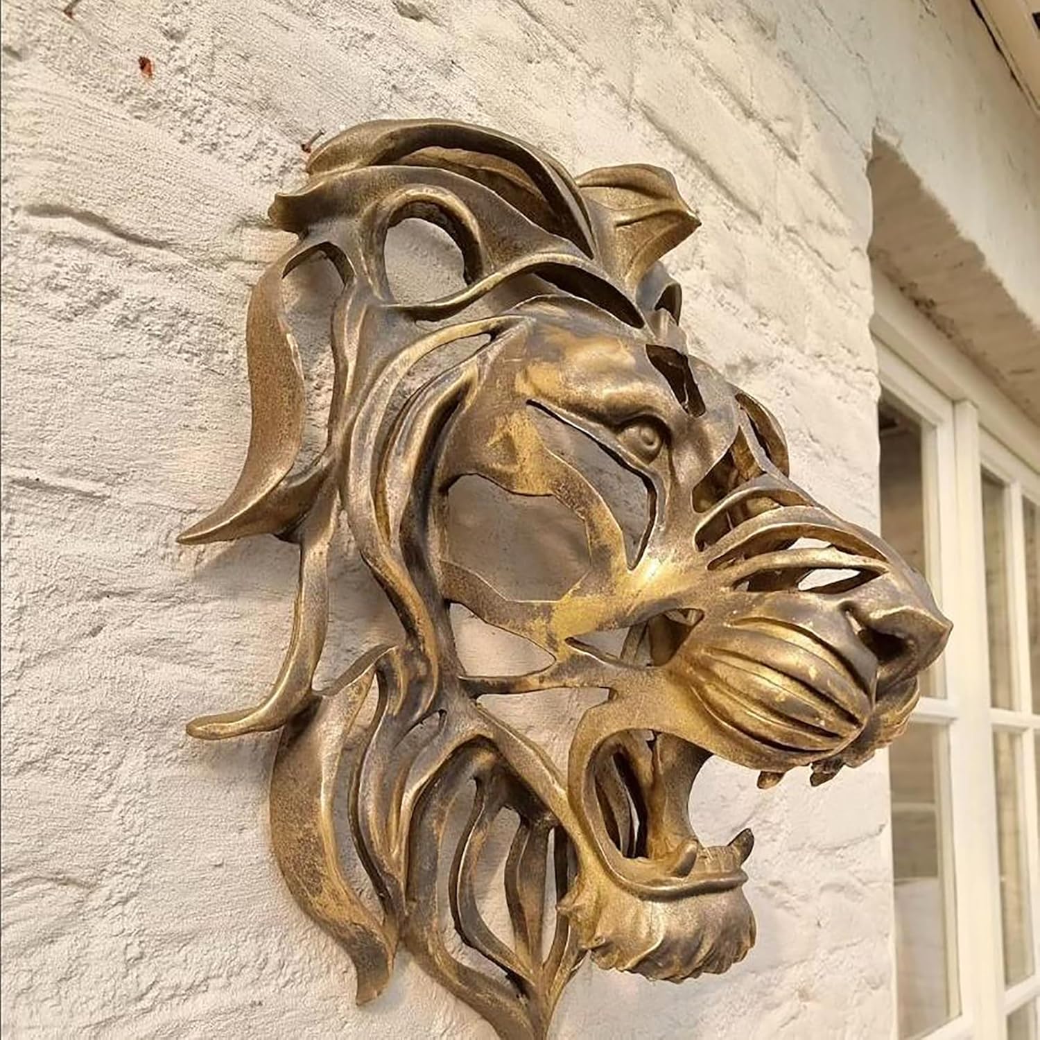 Large Gold Resin Lion Head Wall Sculpture