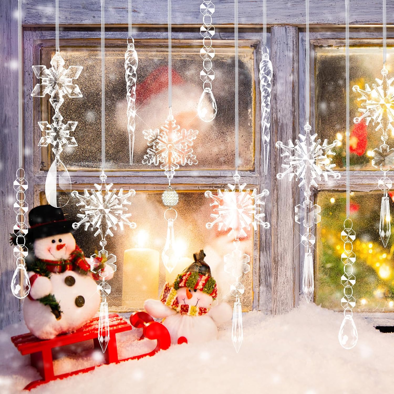 18pcs Crystal Snowflake Christmas Ornaments Set