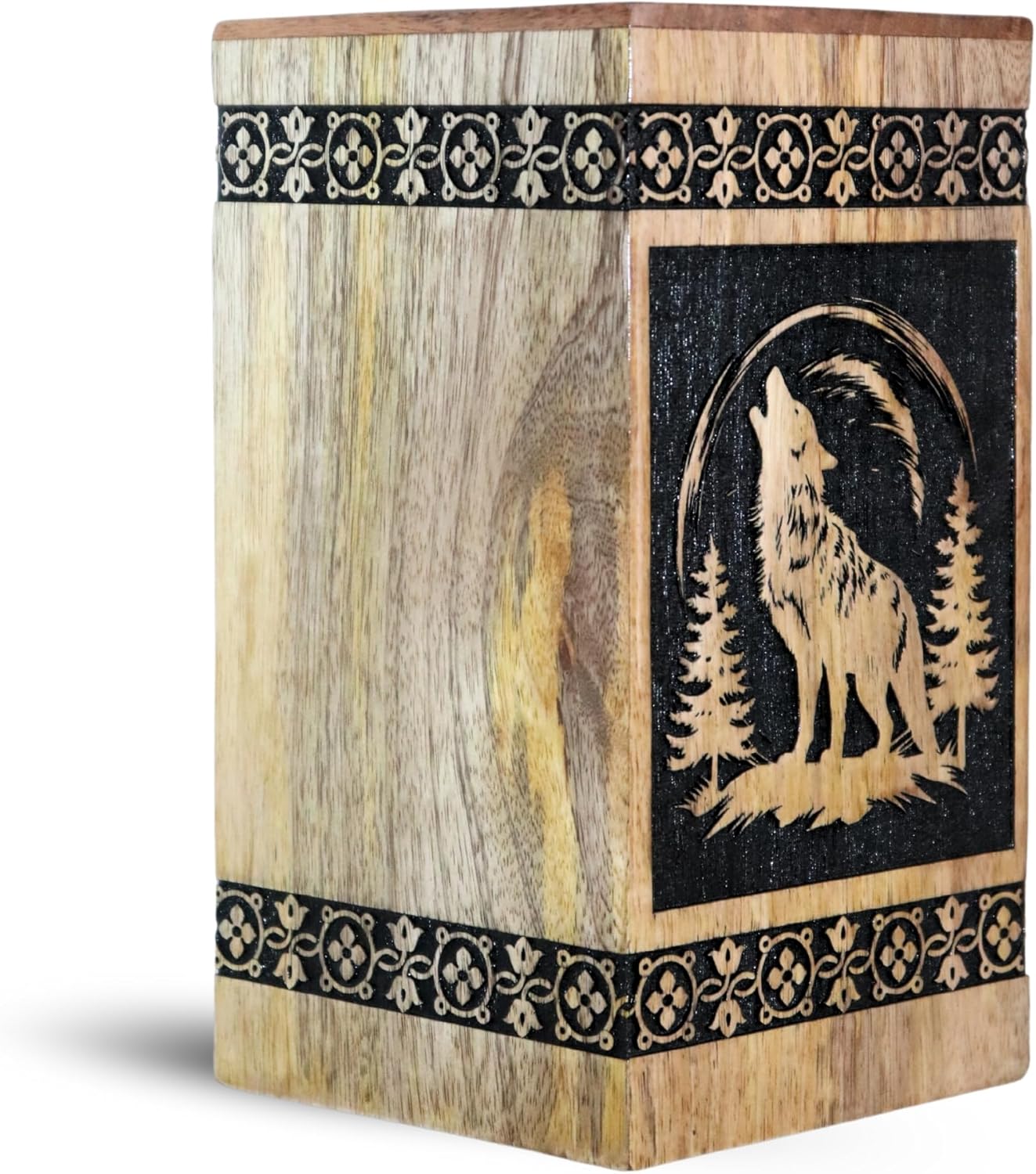 Classic Wolf Fox Wooden Cremation Urn for Adult Ashes