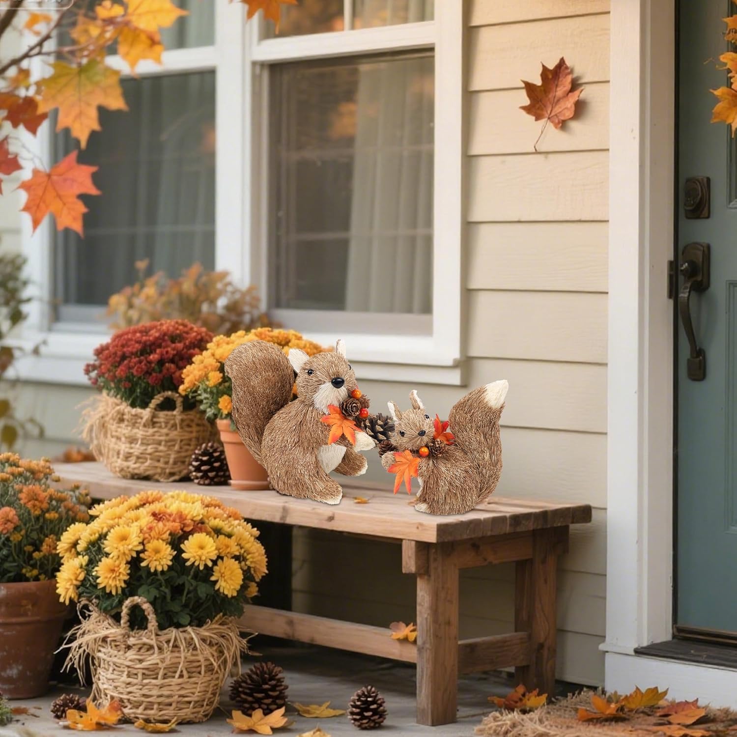 Winemana Set of 2 Fall Table Decor Squirrels
