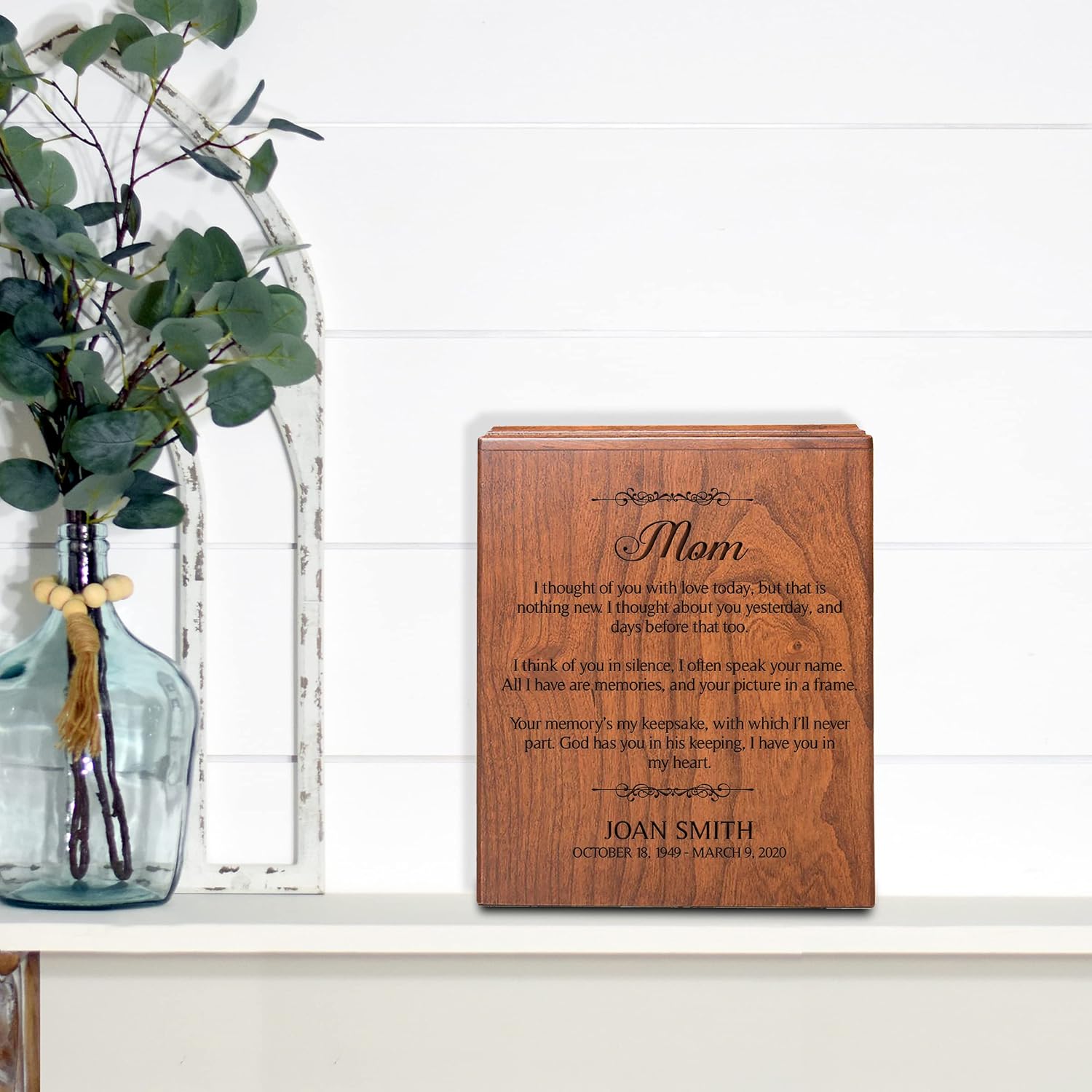LifeSong Milestones Personalized Cherry Wood Urn for Womens Ashes