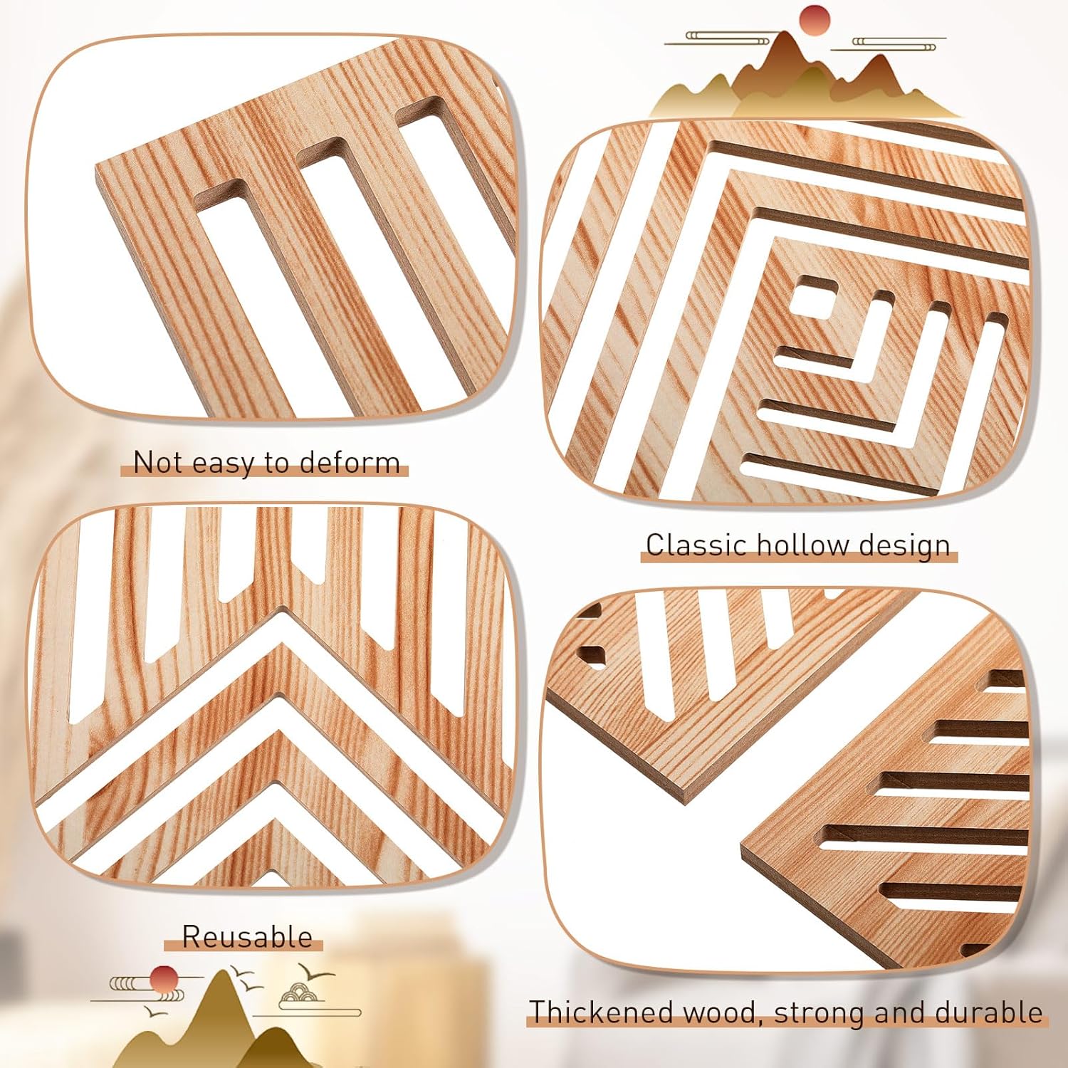 Wesiti 4 Piece Wood Mountain Wall Art Decor