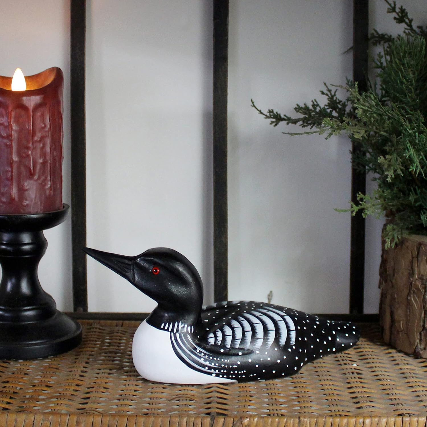 CVHOMEDECO Primitives Hand Engraved Wood Loon Farmhouse Figurine Decor