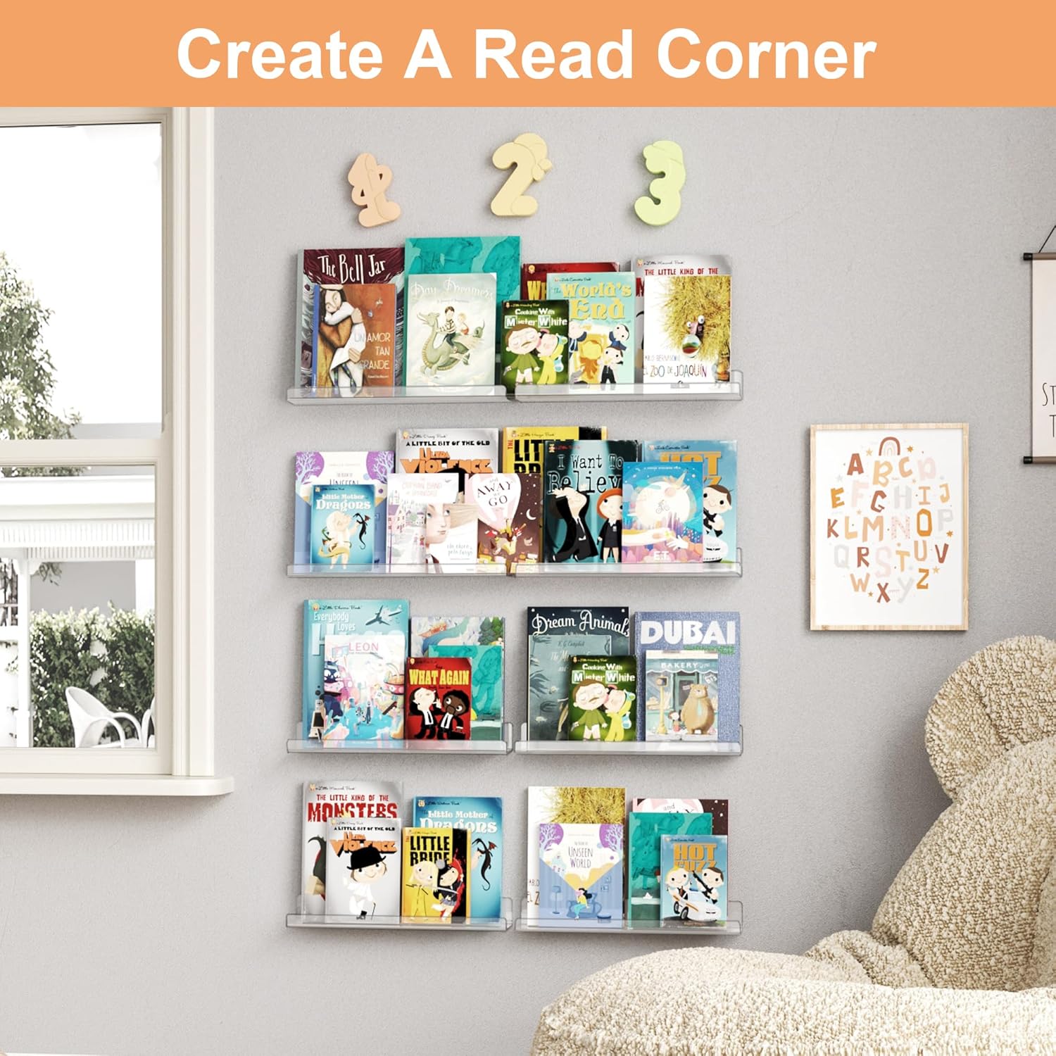 Upsimples 16 Pack Clear Acrylic Floating Shelves for Wall Storage