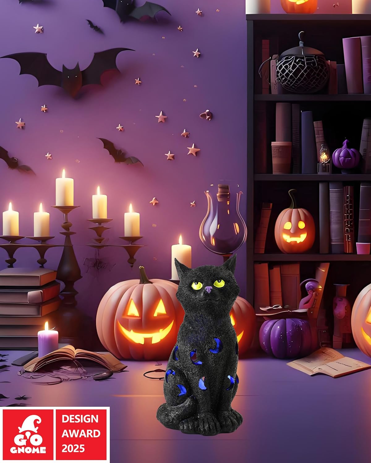 Black Cat Halloween Decor with LED Lights