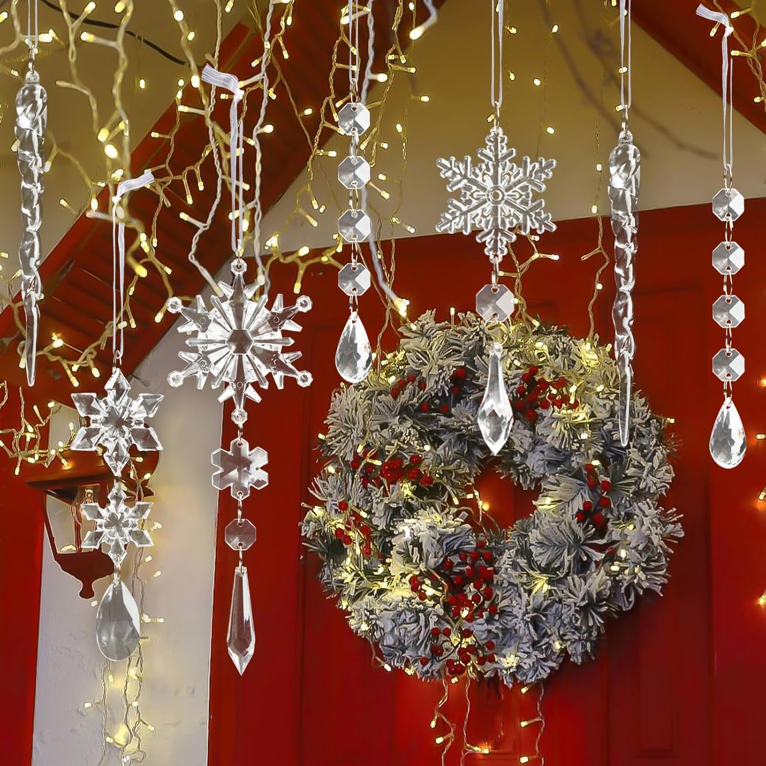 18pcs Crystal Christmas Ornaments Set for Tree Decorations