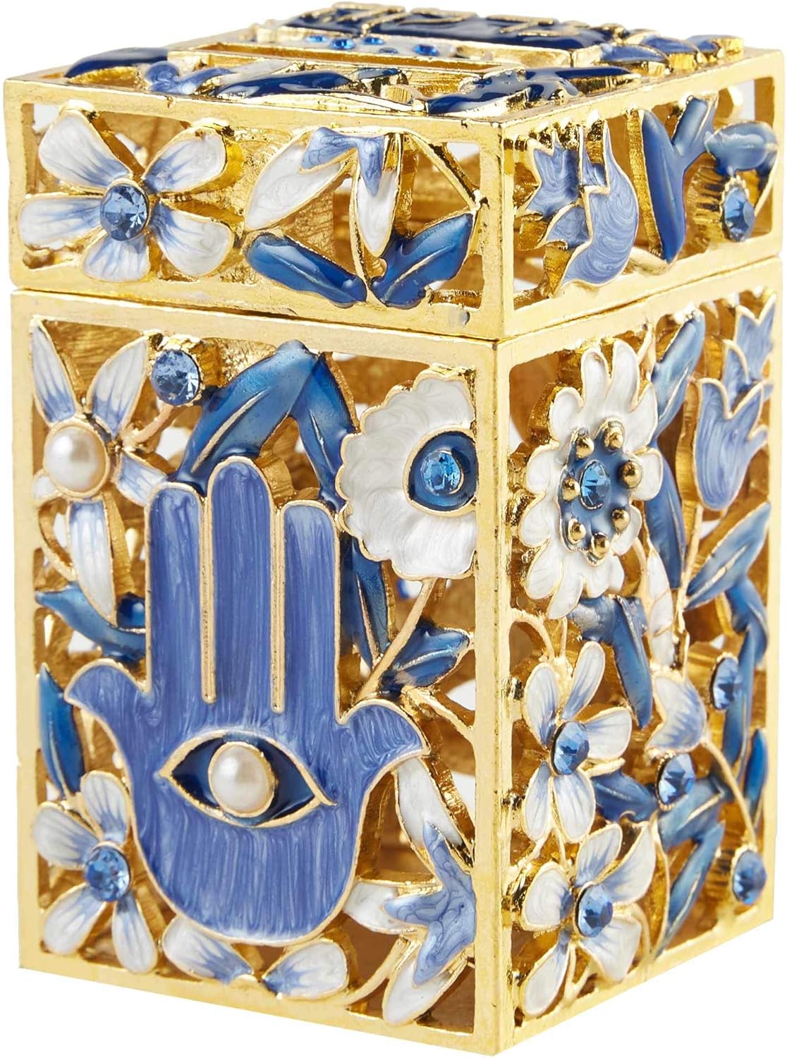 Matashi Hand Painted Enamel Tzedakah Box with Crystals and Gold Accents