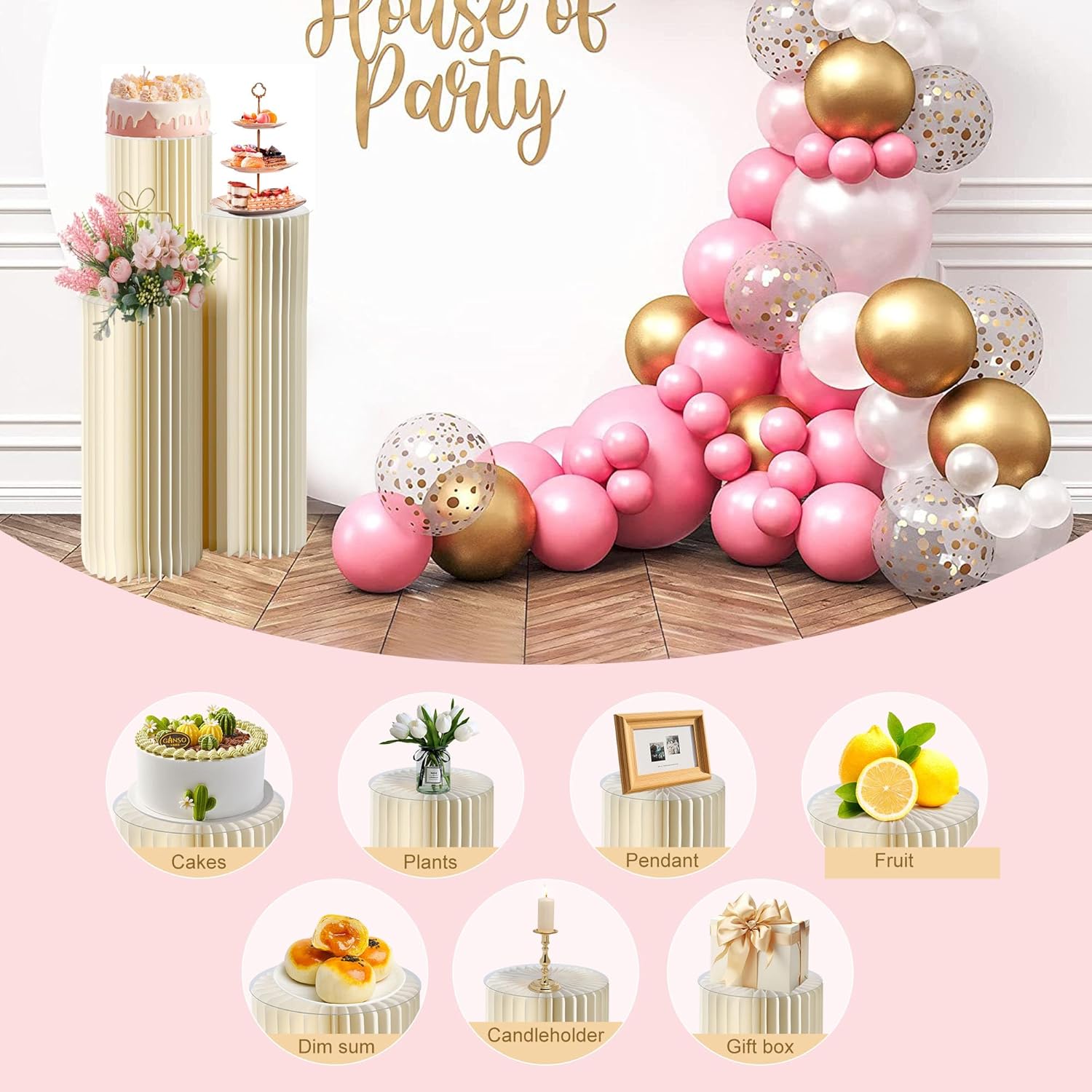 Set of 3 Adjustable Cylinder Pedestal Stands for Party Displays