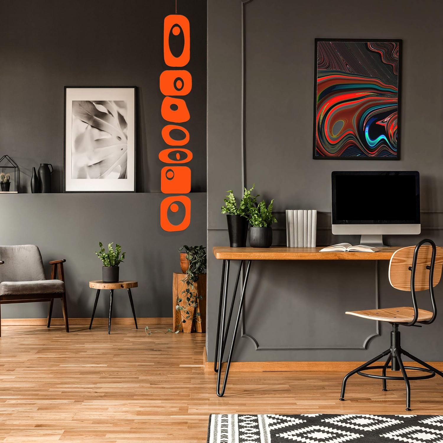 Orange Beatnik Party Hanging Art Mobile 6x42 Wind Chimes