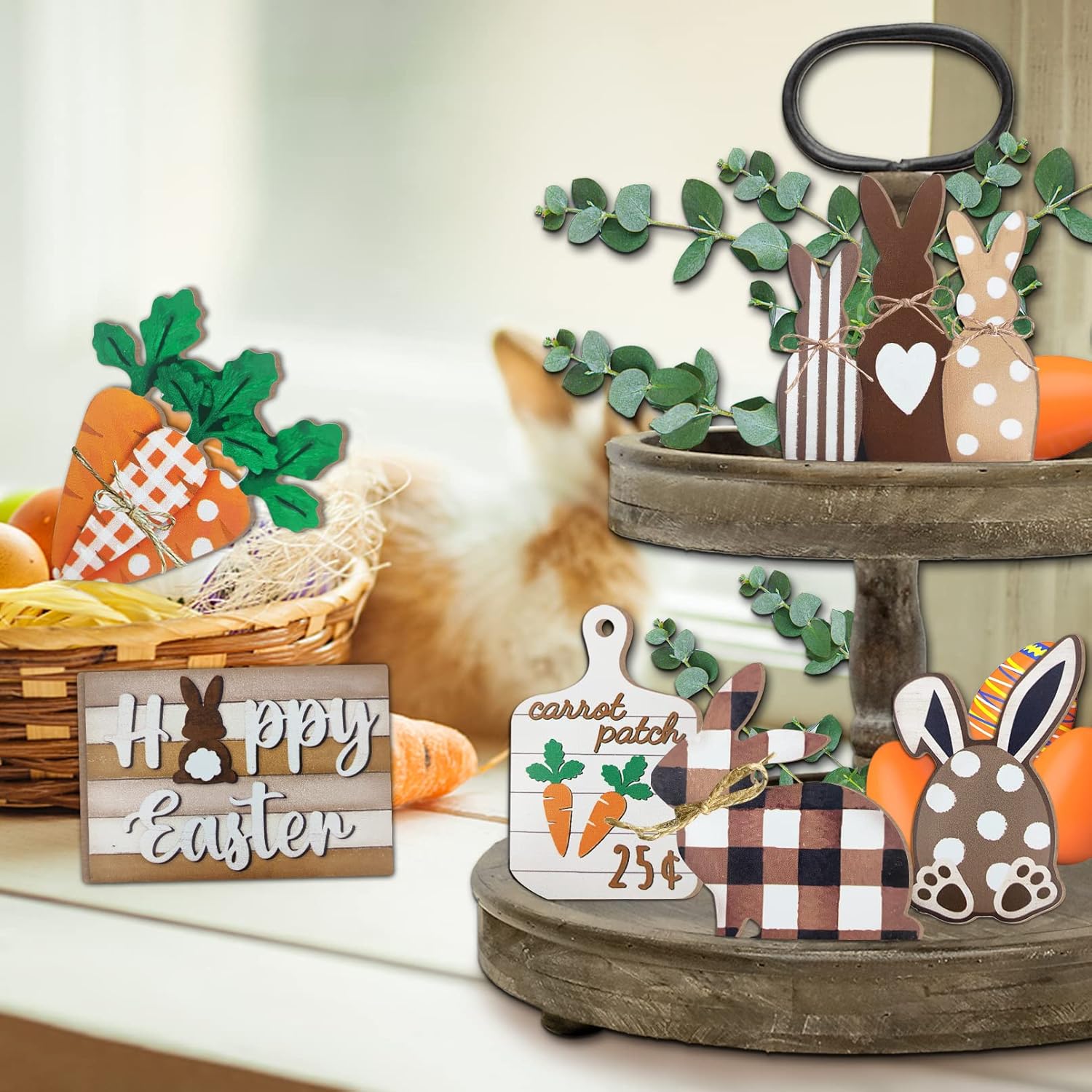 Easter Bunny Tiered Tray Decor Set 6 Pcs