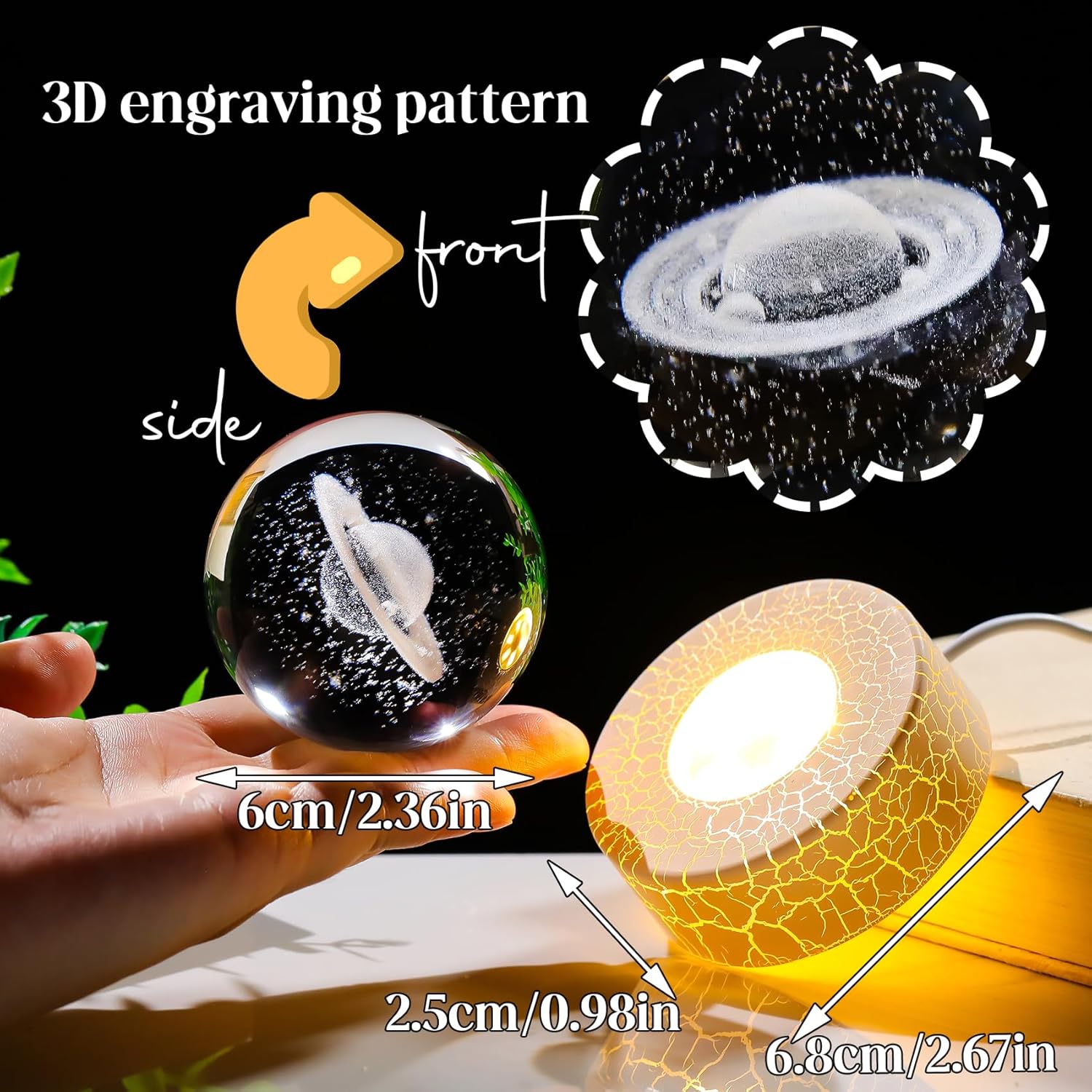 Crystal 3D Saturn 236 Inch Ball Figurine Decor