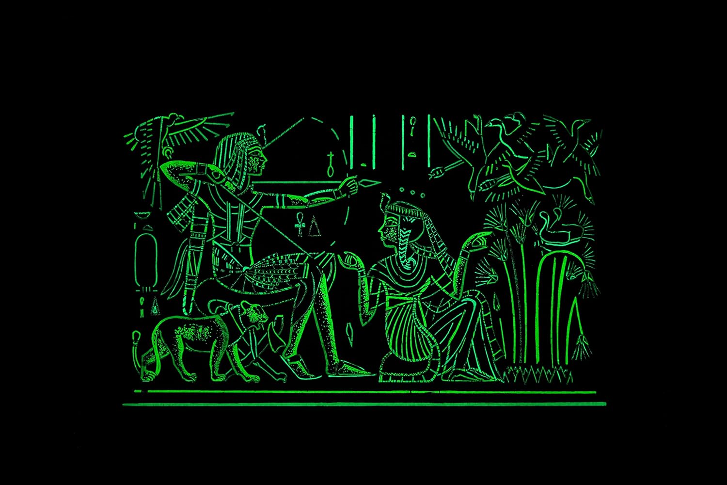 Ancient Egyptian Papyrus Wall Art King Tutankhamun Hunting Glow in the Dark 30x40cm