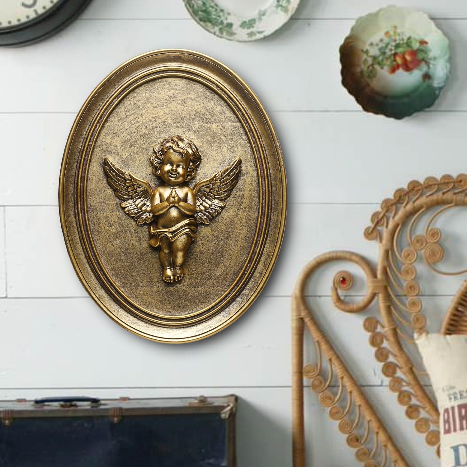 Vintage Cherub Wall Sculpture with Embossed Design