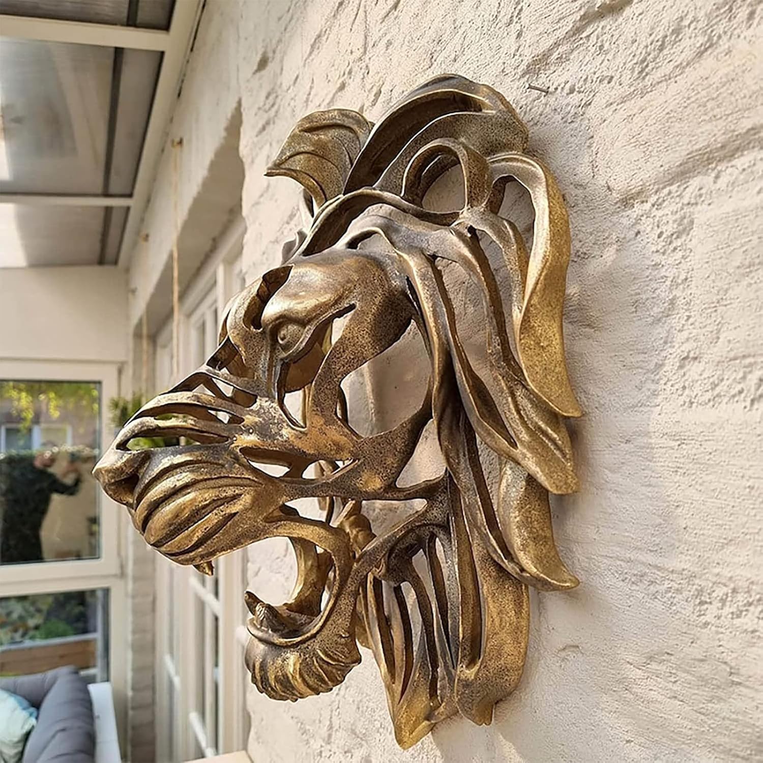 LEVDRO Gold Lion Head Wall Sculpture 2Pcs