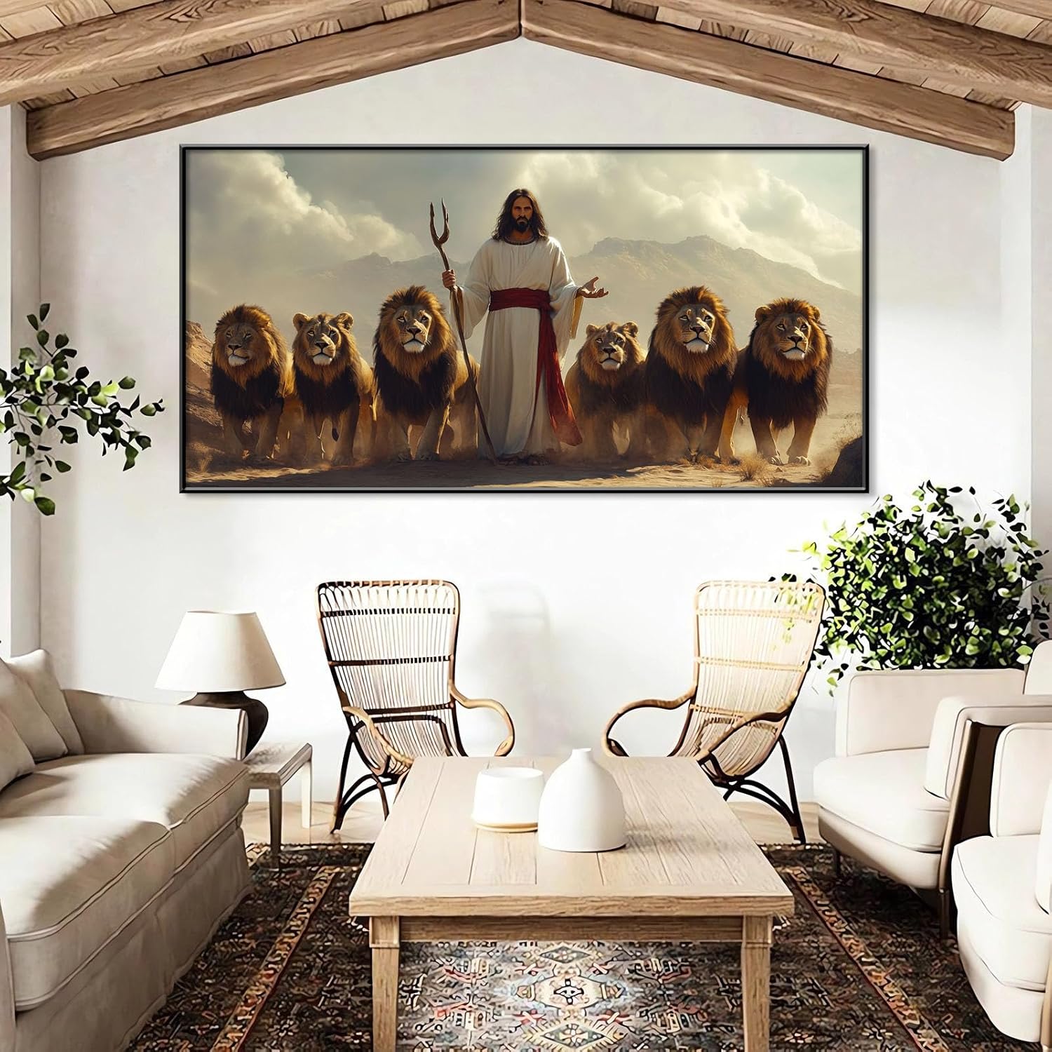 Jesus The Lion of Judah Canvas Wall Art with Gold Frame