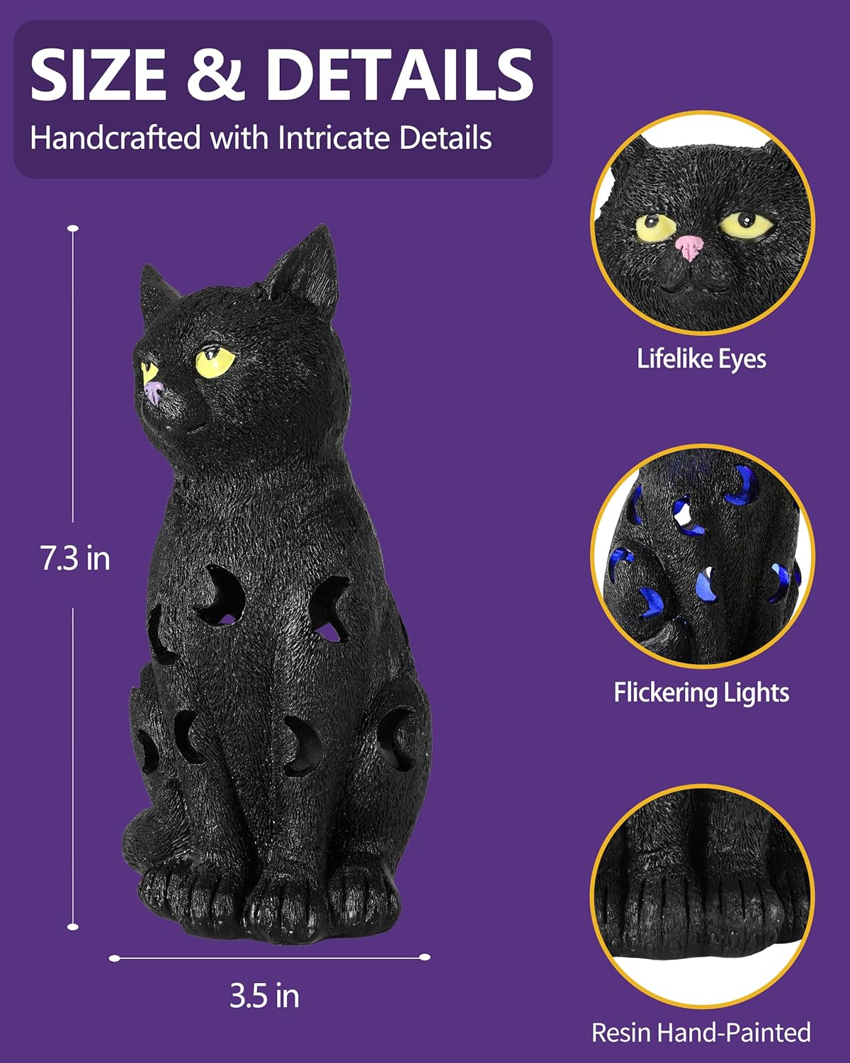 Black Cat Halloween Decor with LED Lights