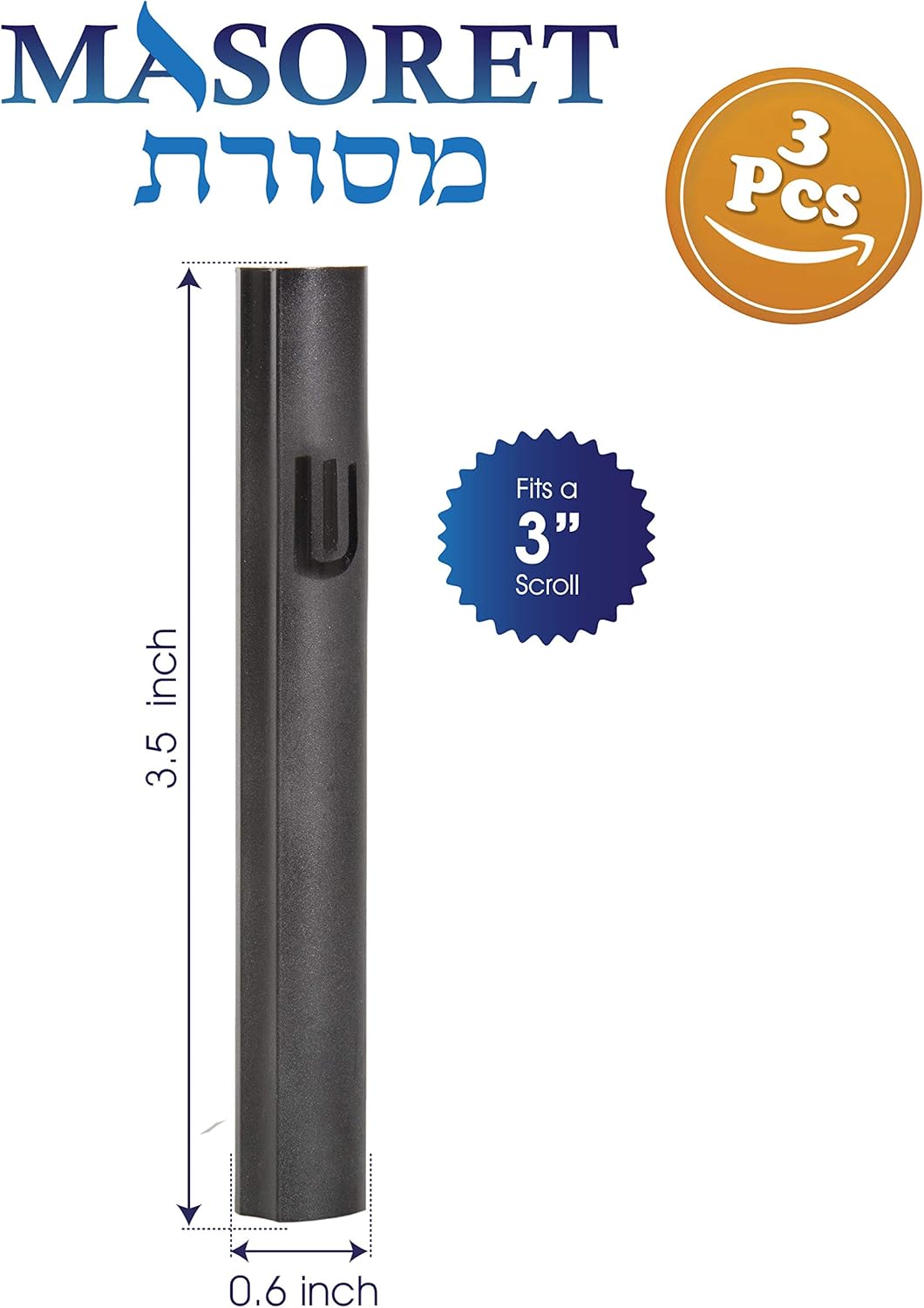 3-Piece Aluminum Door Mezuzah Cases with Hebrew Shin