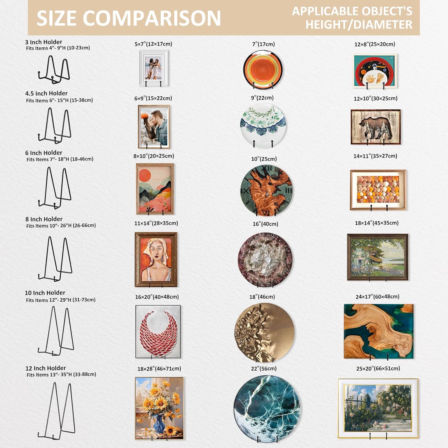 12 Inch Oversized Plate Display Stand - 2 Pack Black Metal Easel