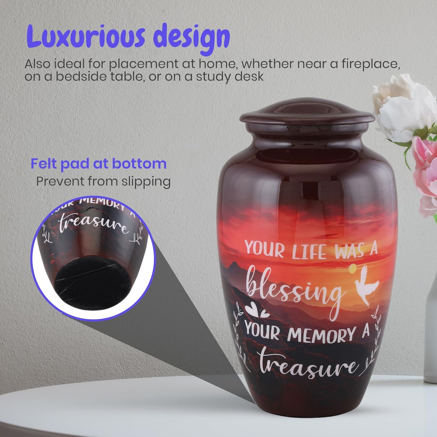 Handcrafted Cremation Urn for Adult Human Ashes 200 cu in Capacity