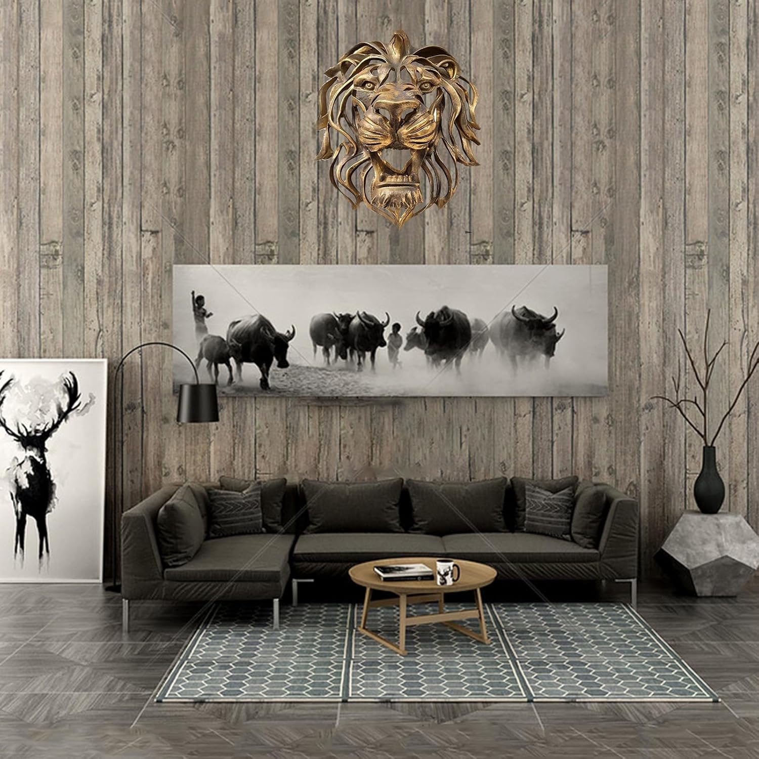 LEVDRO Gold Lion Head Wall Sculpture 2Pcs