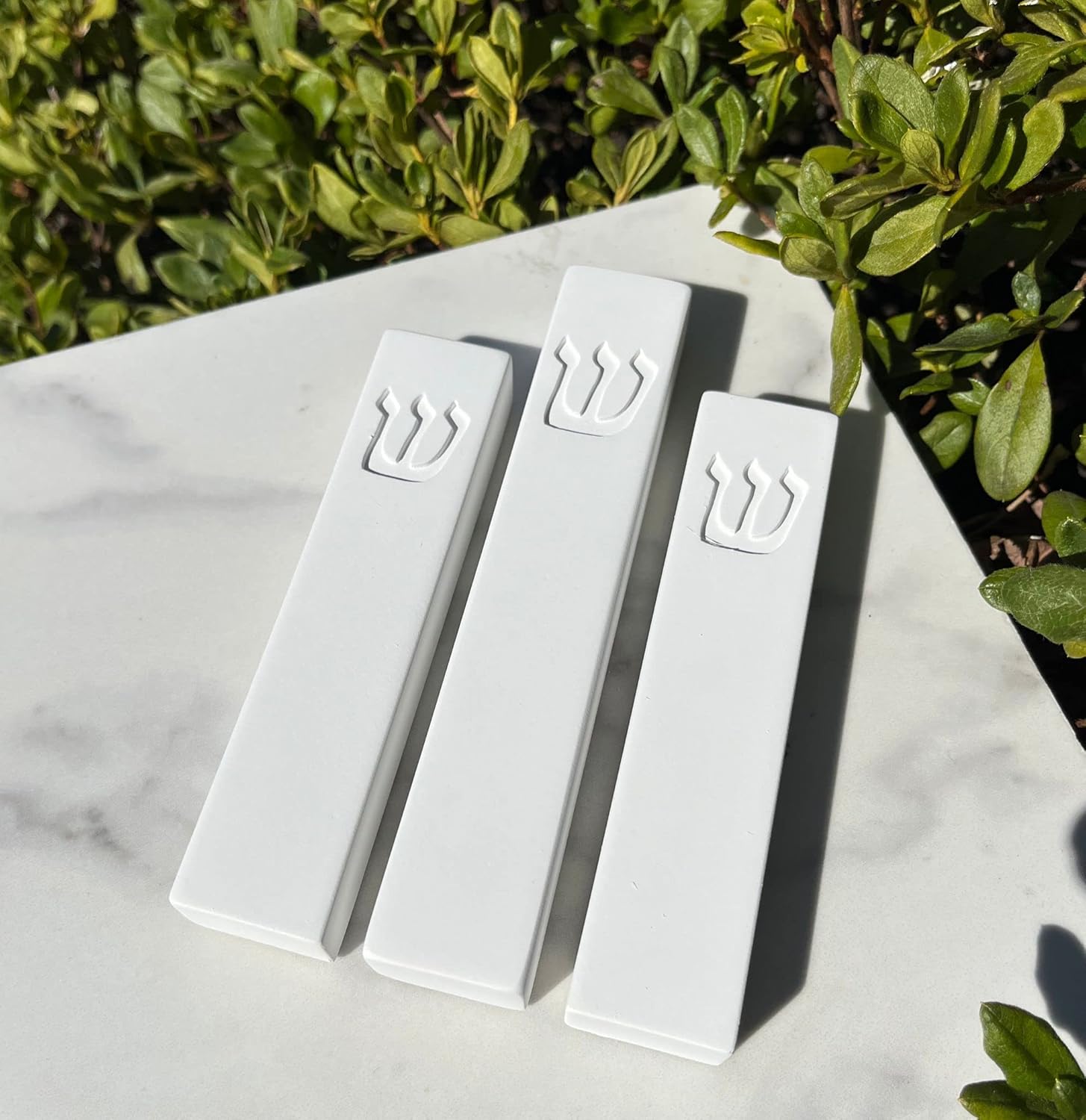 Concrete Mezuzah Case with Scroll - White 5 Inches