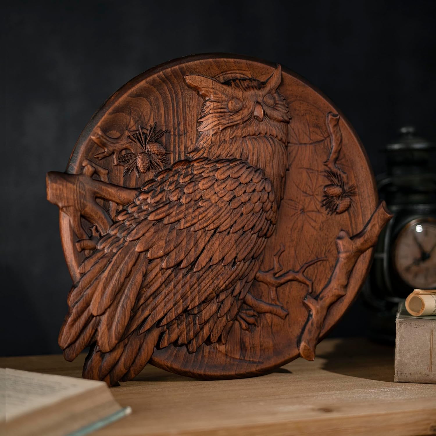 BGCOPPER Round Owl Wall Sculpture 12 Inch