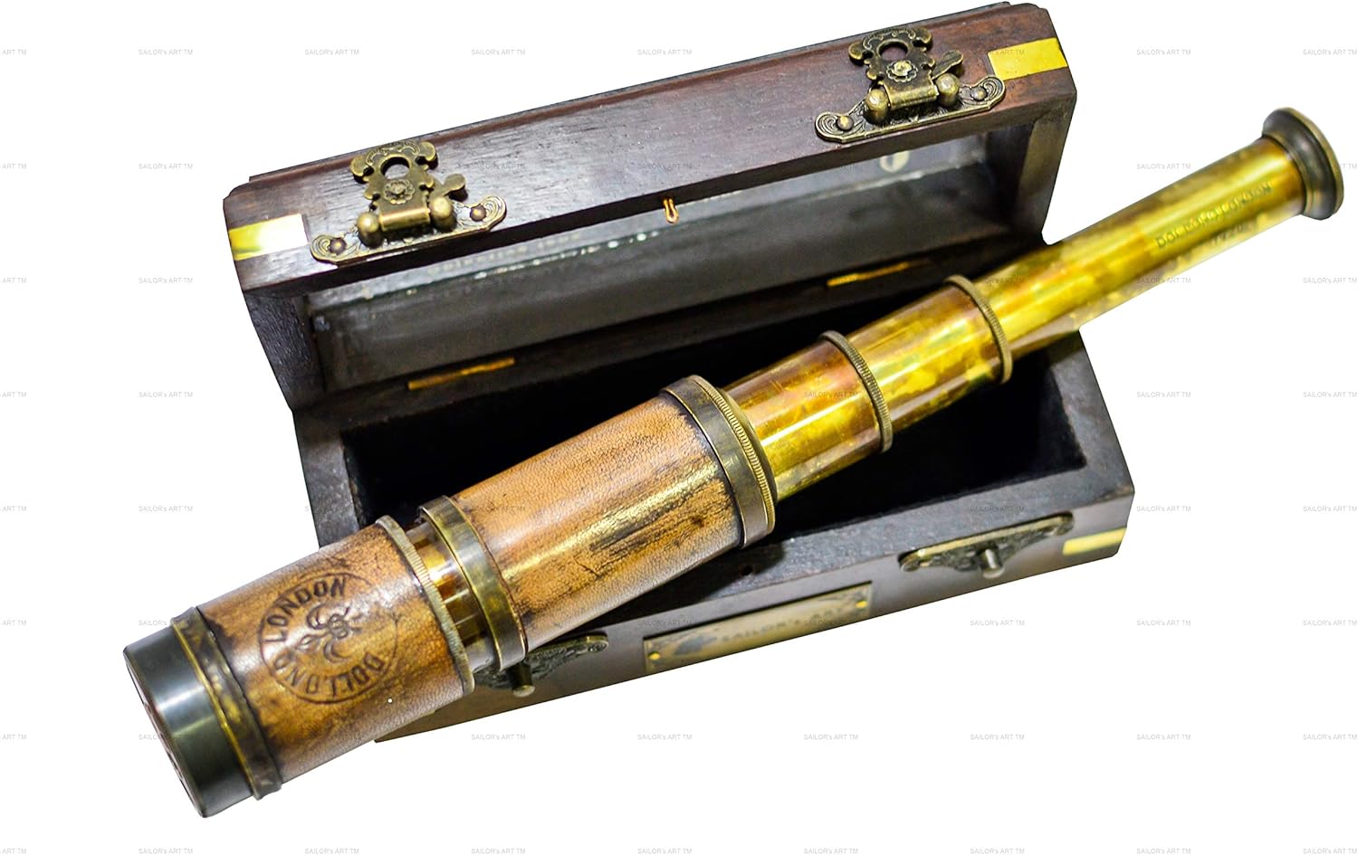 Sailors Art J Scout Nautical Sextant with Brass Telescope and Wooden Box