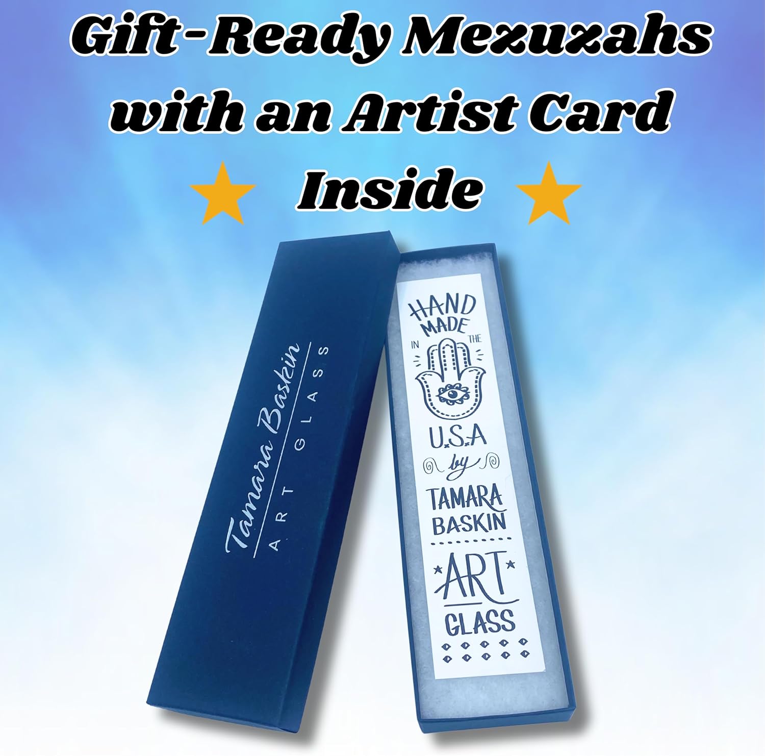 Tamara Baskin Art Glass Mezuzah with Scroll
