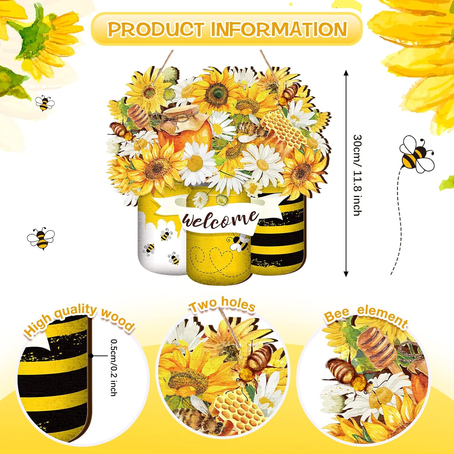 Spiareal Bee Welcome Hanging Front Door Sign