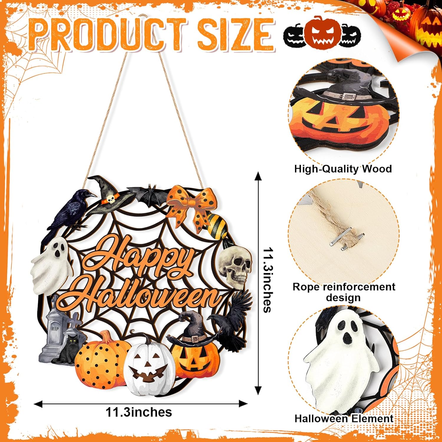 Sophena Halloween Decor Wooden Ghost Door Wreath
