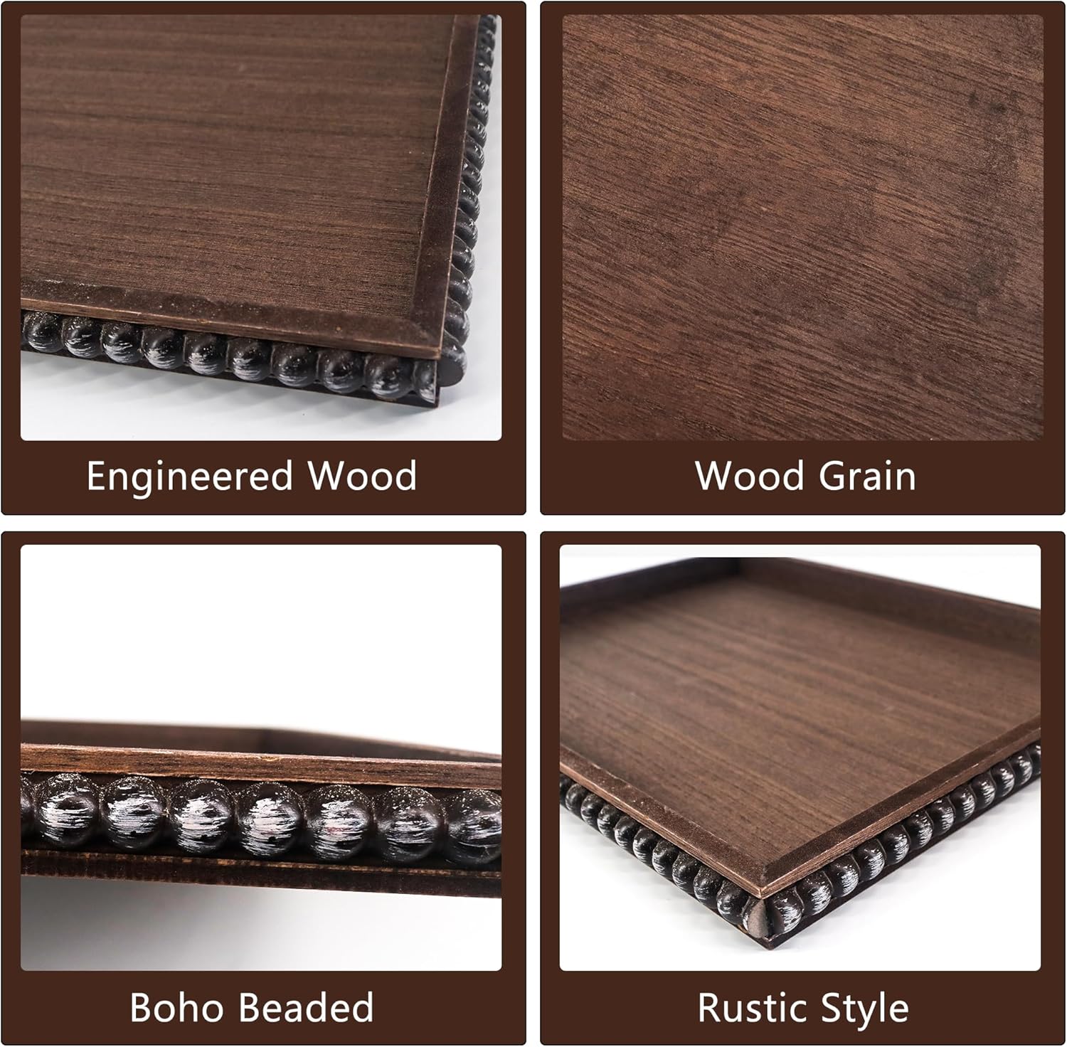 FramePro Decorative Tray 12x16 Brown Wood Beaded