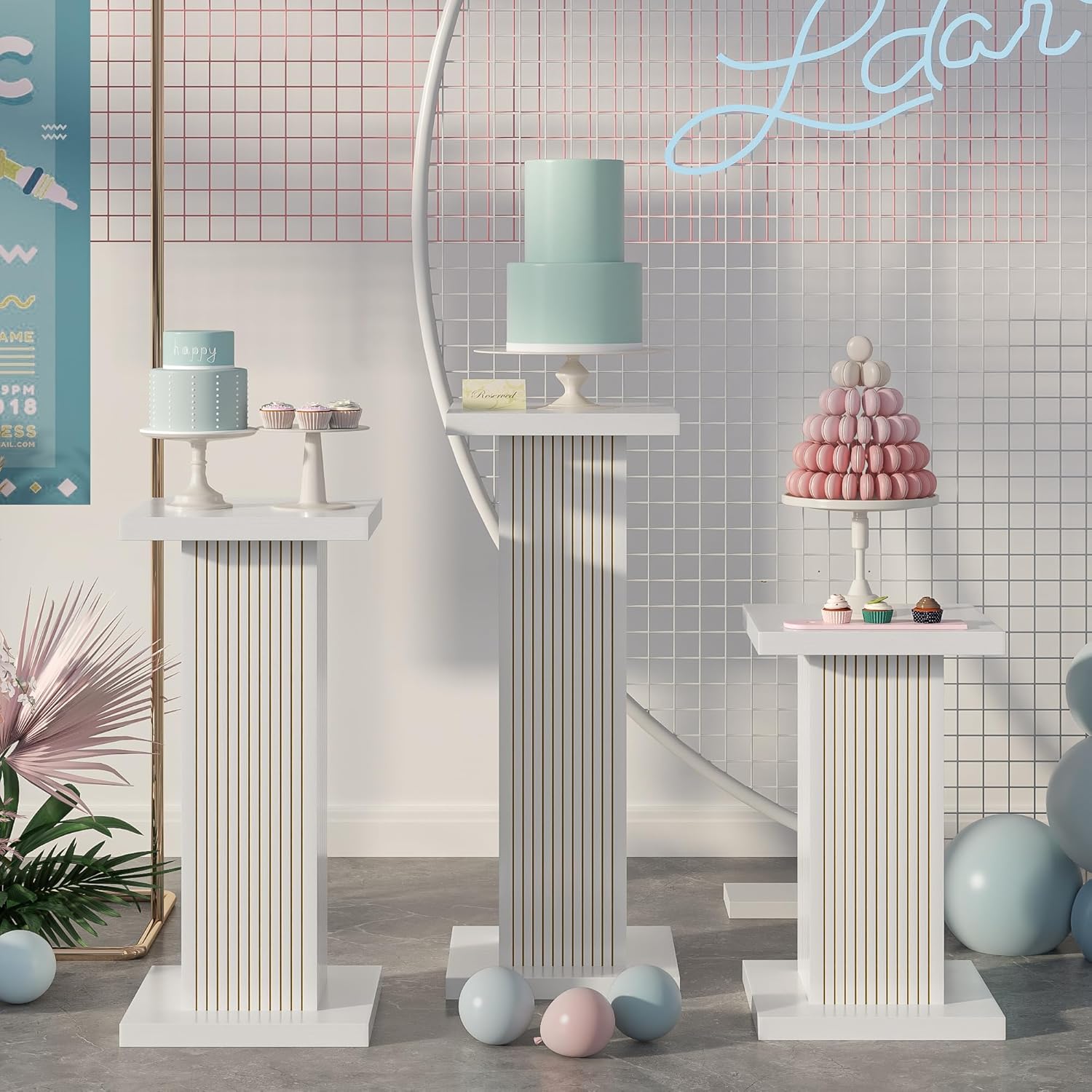 3PCS White Square Display Pedestal Stands for Parties and Events
