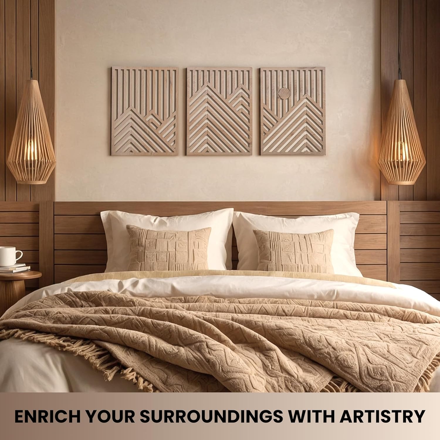 QMMP Modern Wooden Wall Sculptures Set of 3