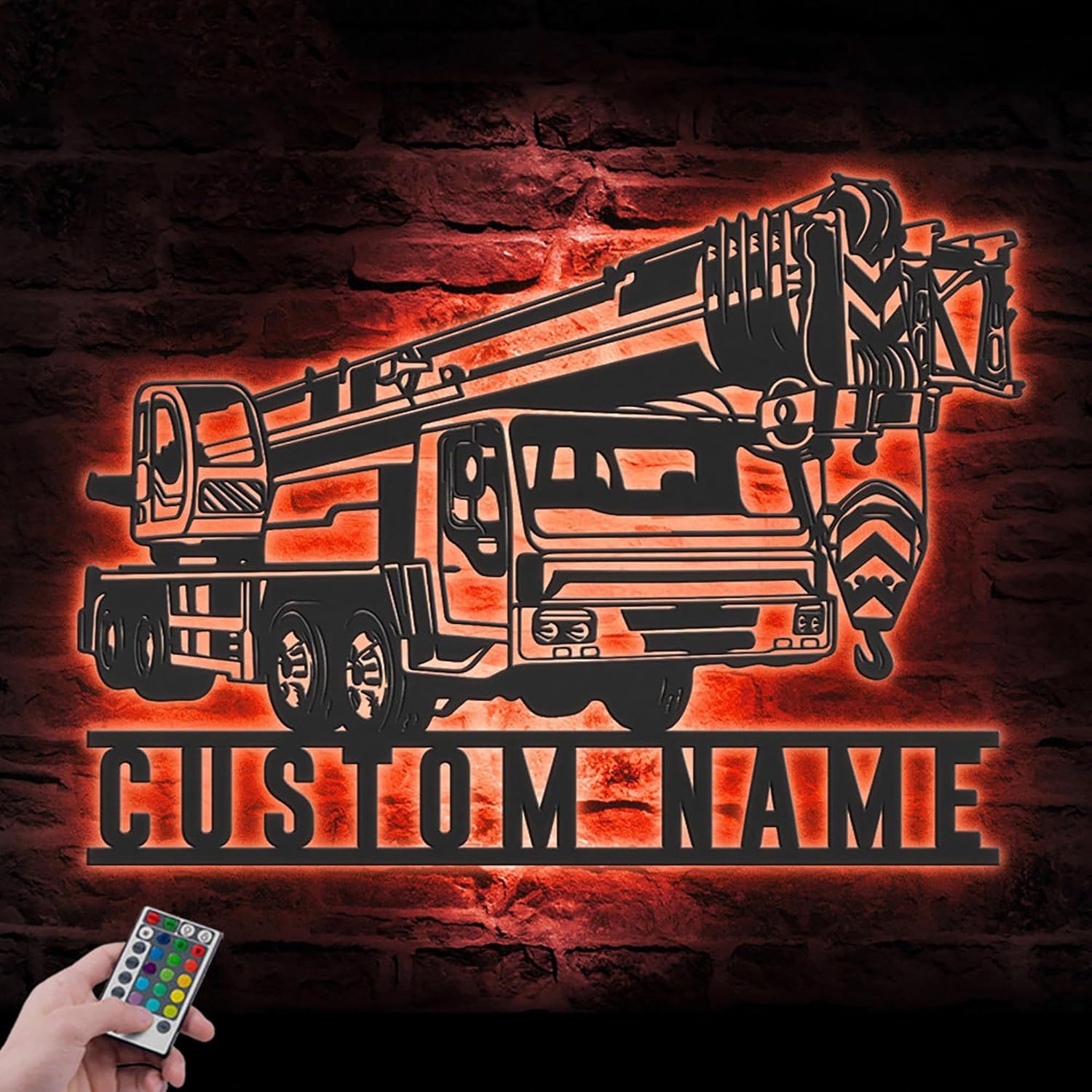 Custom Mobile Crane Truck Driver Metal Wall Art LED Light Personalized Sign