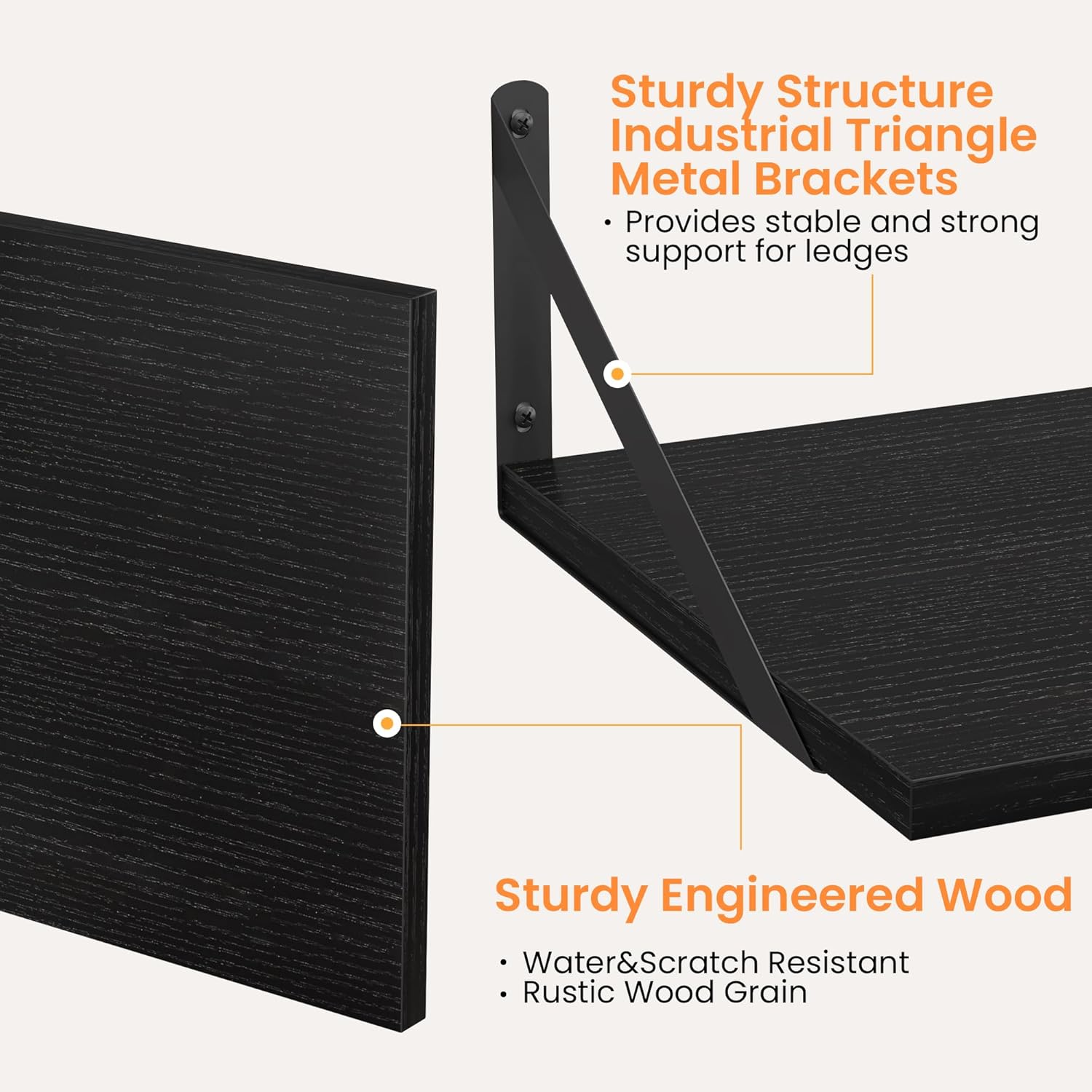 Black Floating Shelves Set of 2 for Wall 16W x 12D