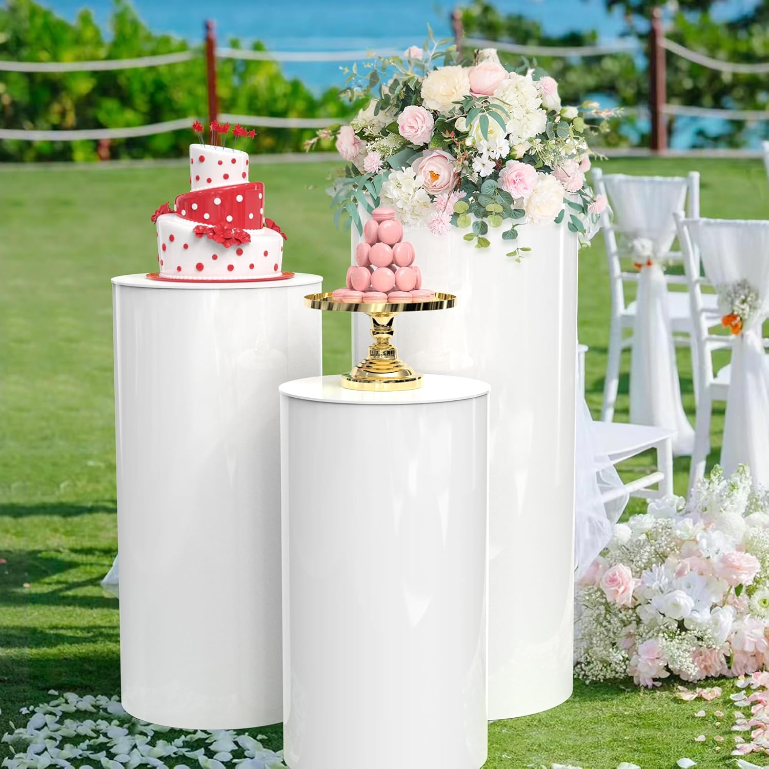 3Pcs White Cylinder Pedestal Stands for Party Decor