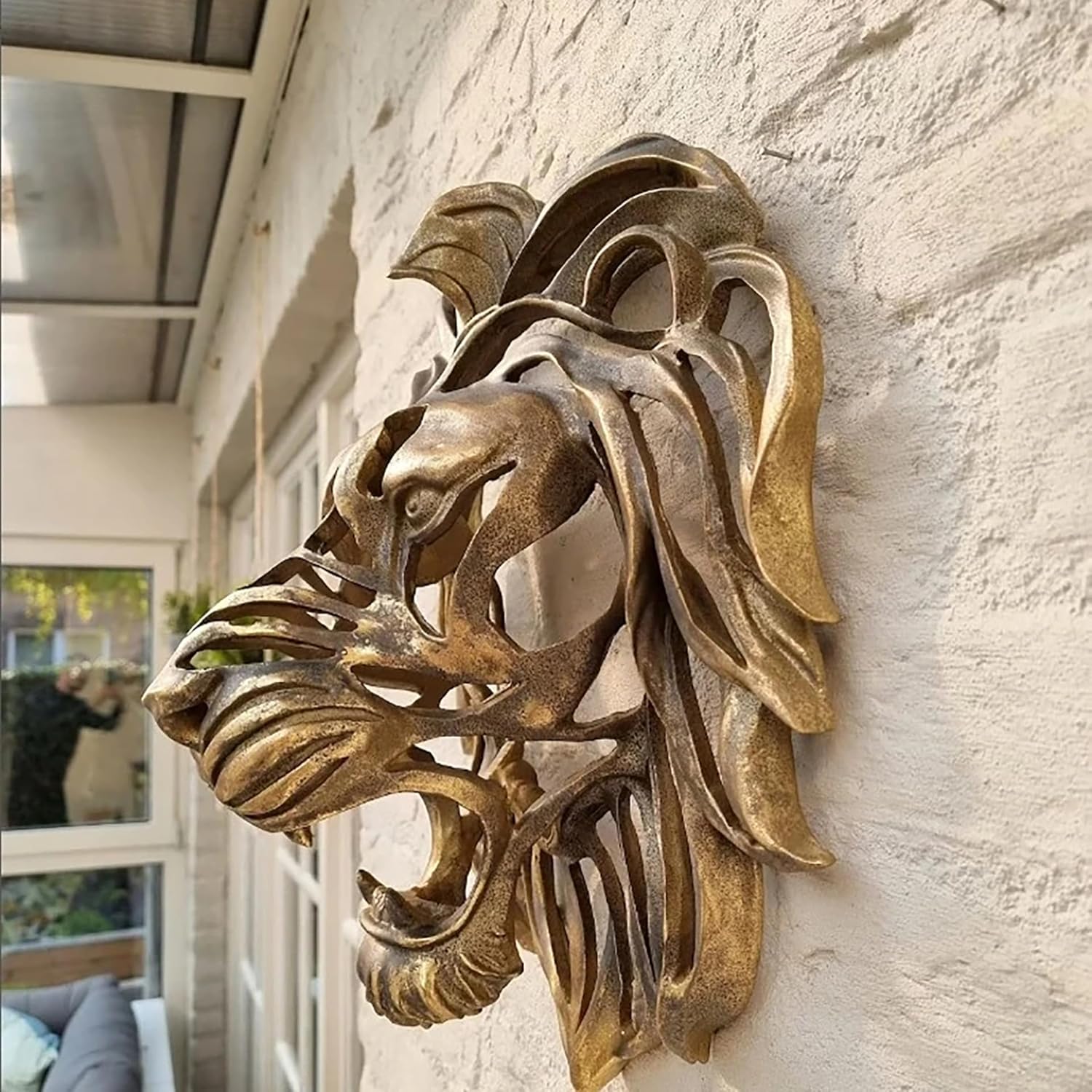 Large Gold Resin Lion Head Wall Sculpture