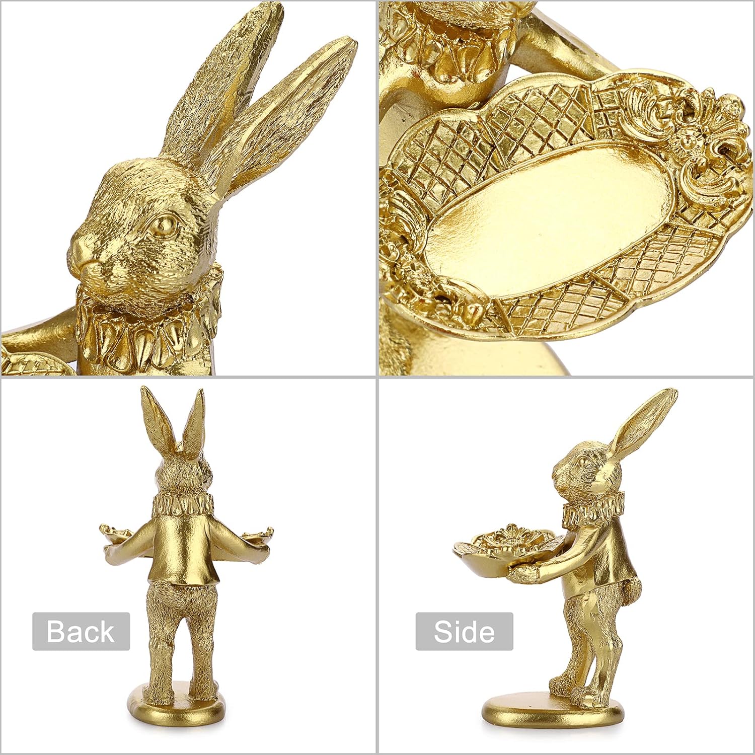 ELLDOO Golden Bunny Jewelry Ring Tray Decor