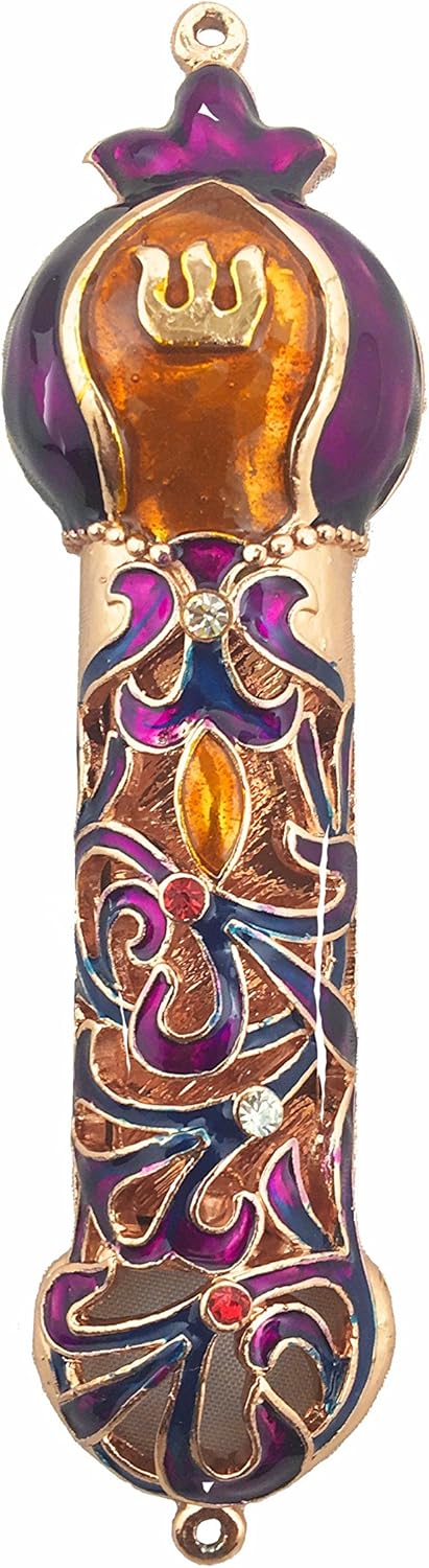 Handmade Metal 5 Inch Decorative Mezuzah with Gemstone Accents