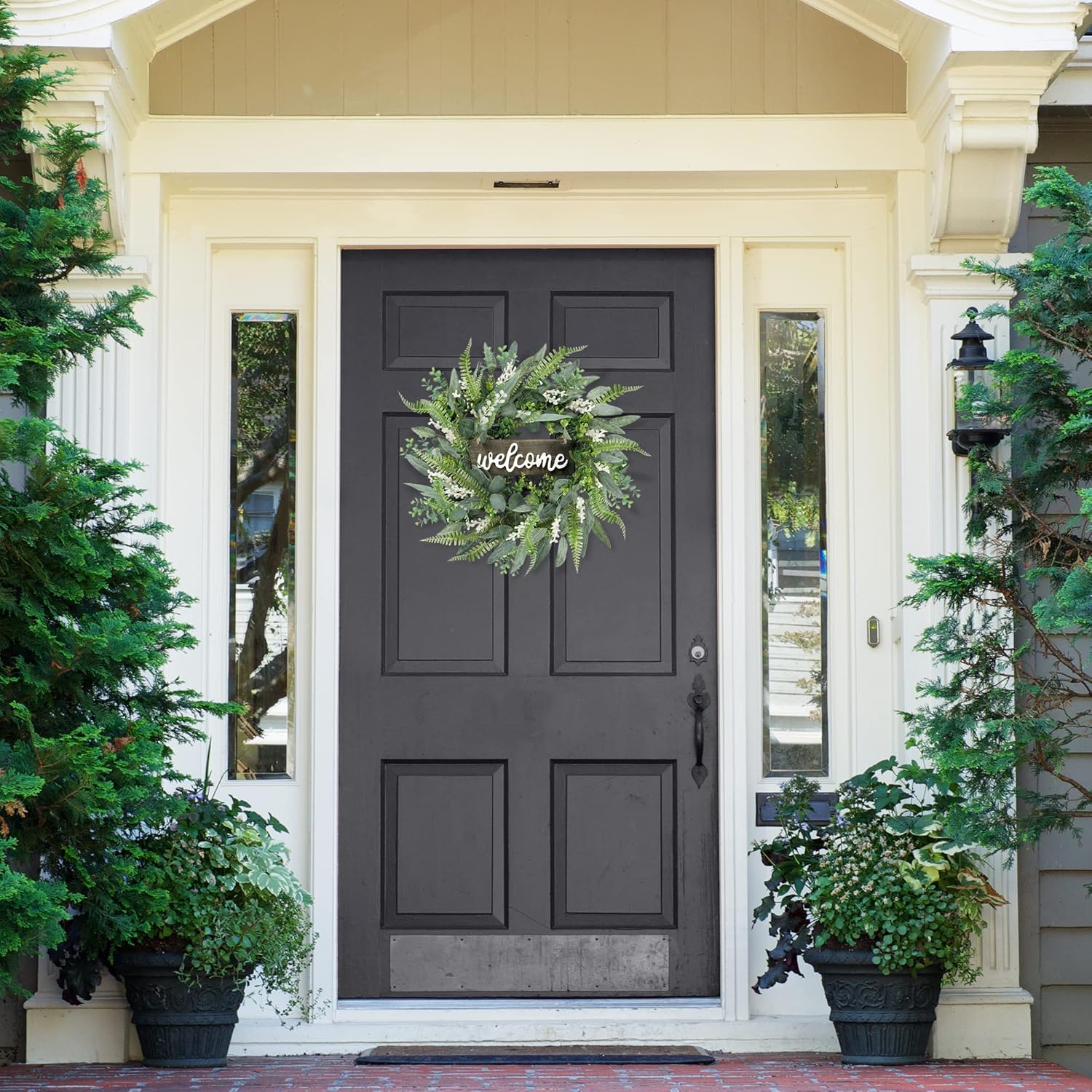 Sggvecsy Green Artificial Wreath with Welcome Sign 20in Decor