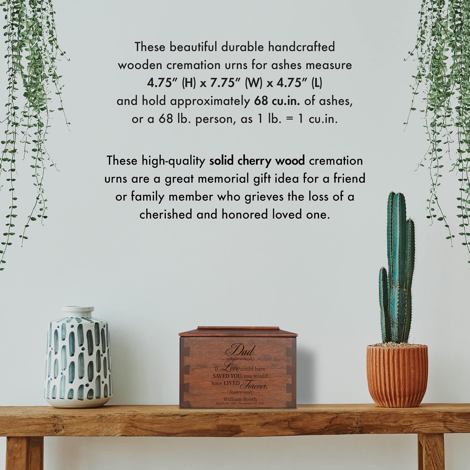LifeSong Milestones Small Personalized Wooden Cremation Urn