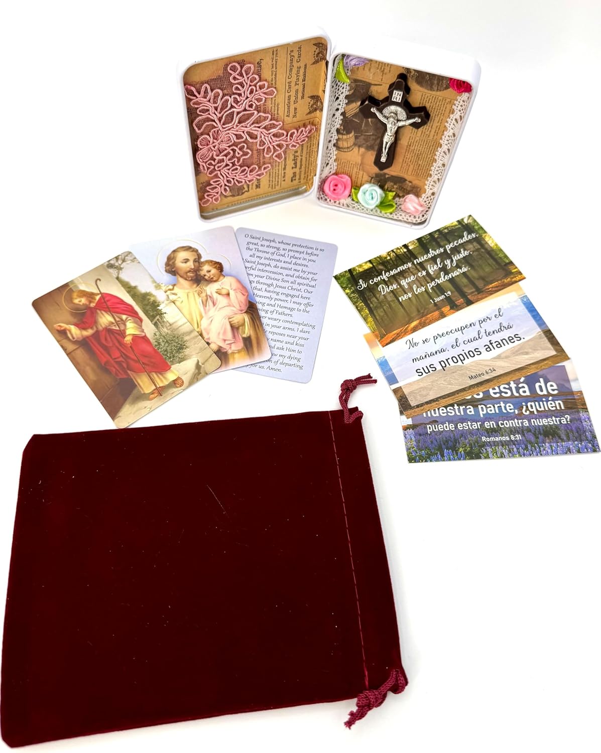 Handmade Mini Shrine Tin Box with Prayer Cards